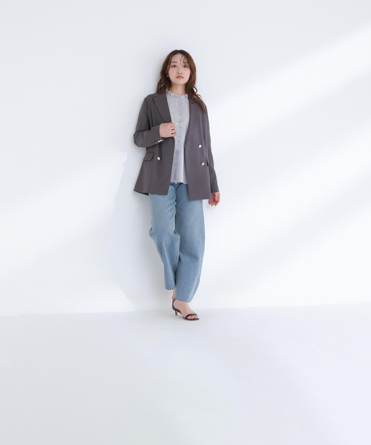 リネンライクダブルブレストボクシージャケット