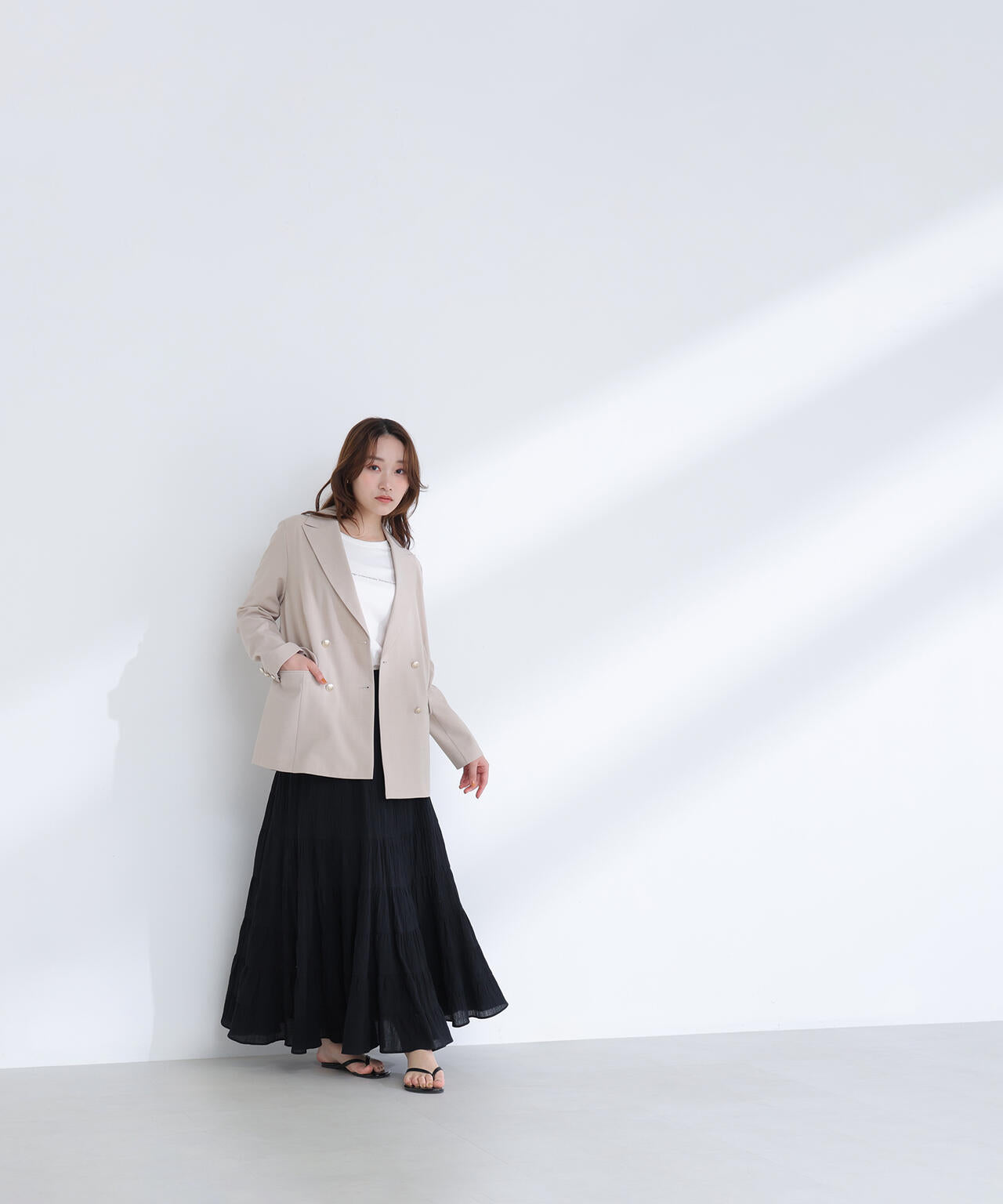 リネンライクダブルブレストボクシージャケット