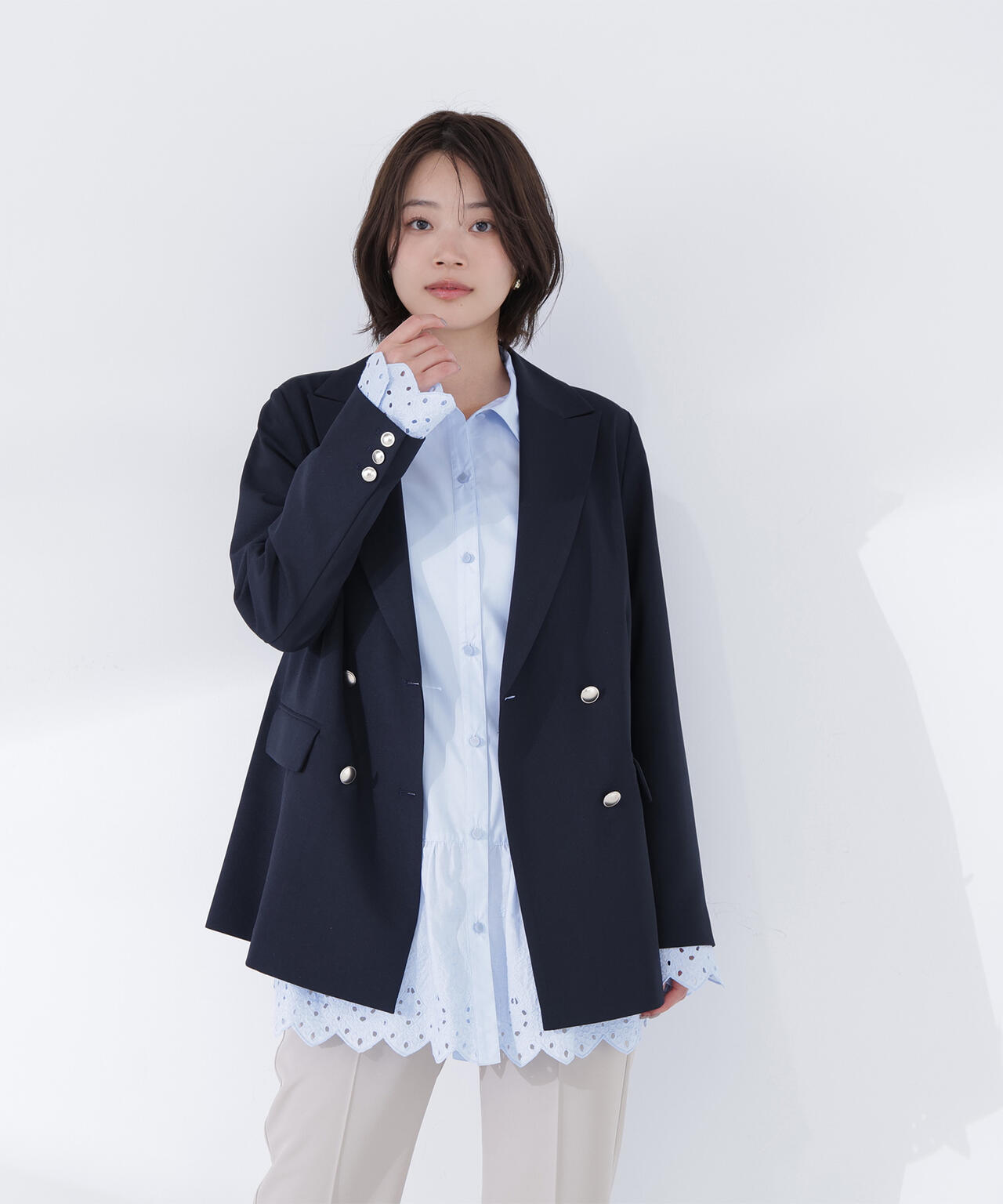 リネンライクダブルブレストボクシージャケット