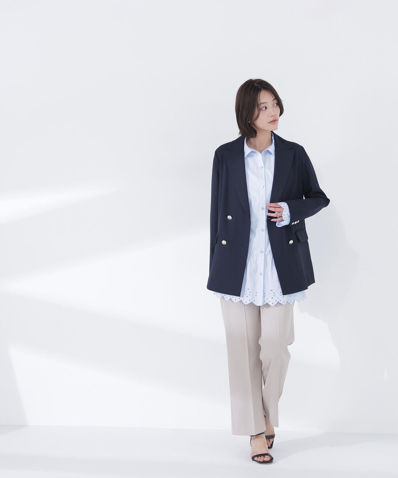 リネンライクダブルブレストボクシージャケット