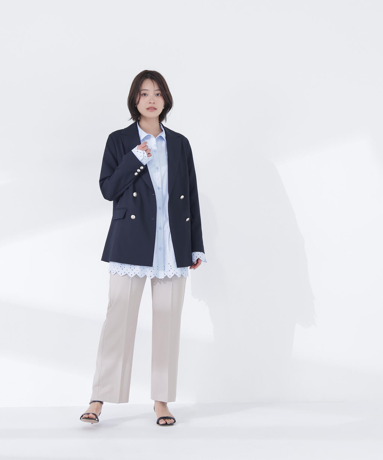 リネンライクダブルブレストボクシージャケット