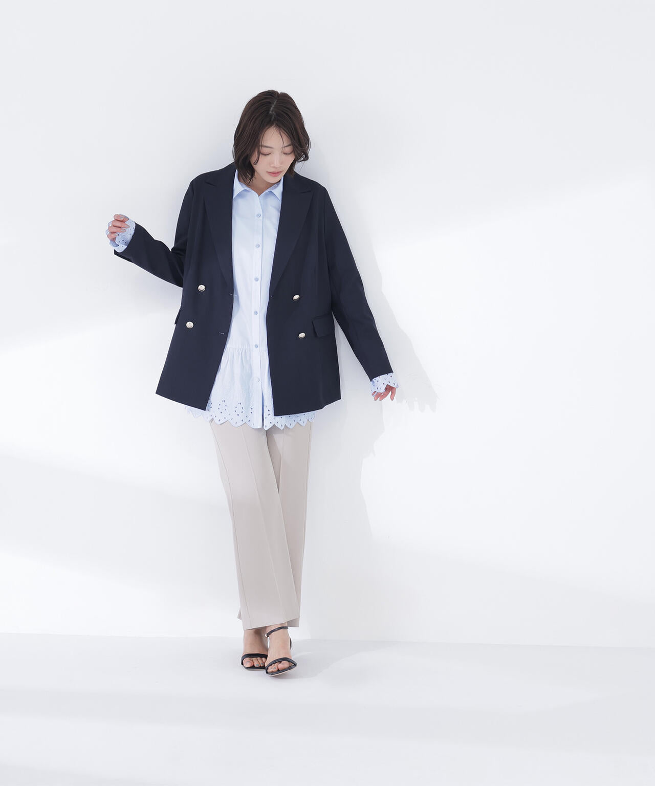 リネンライクダブルブレストボクシージャケット