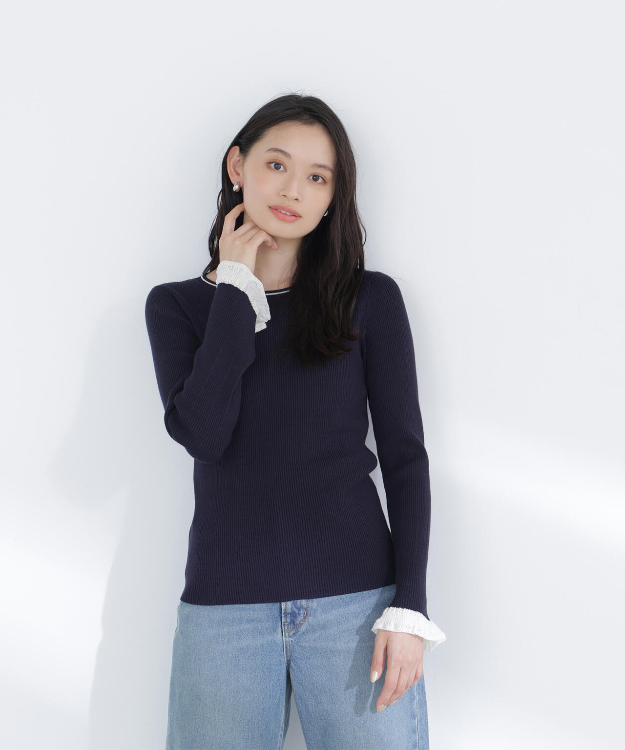 レーシーカフスリブニット