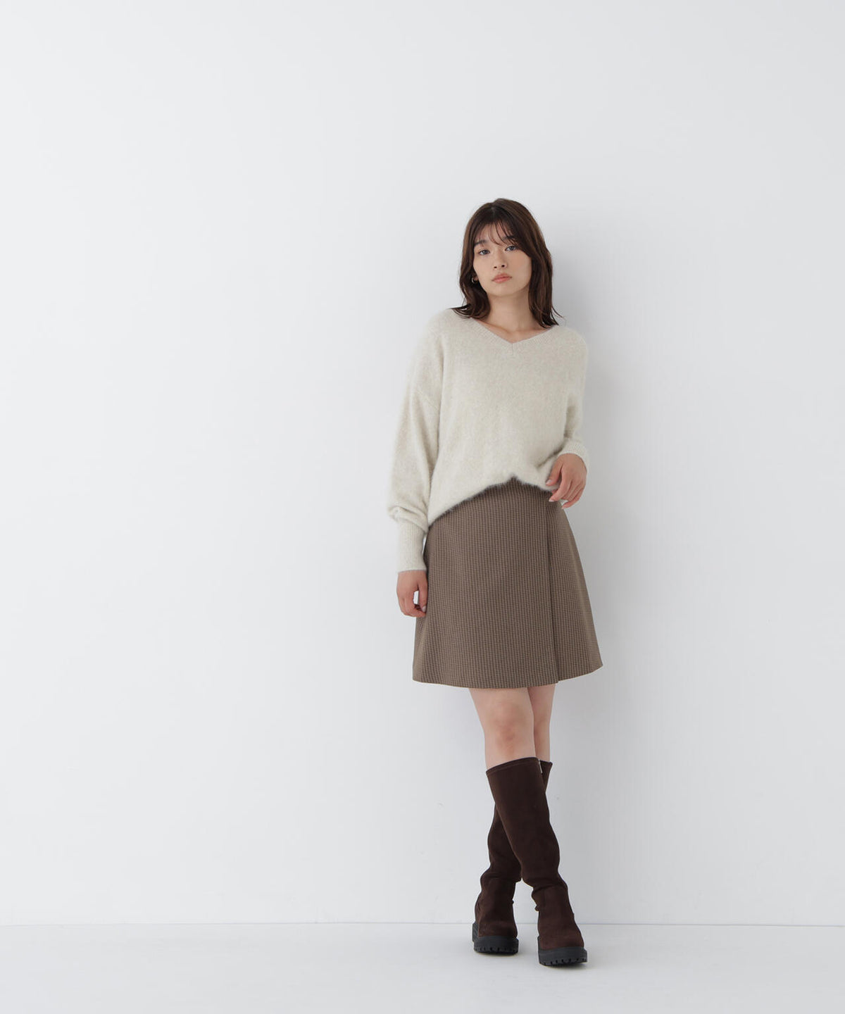 ＜WEB限定カラー：ピンク＞＜ちょうど、いい服＞柔らか、ほおずりフォックス混ニット