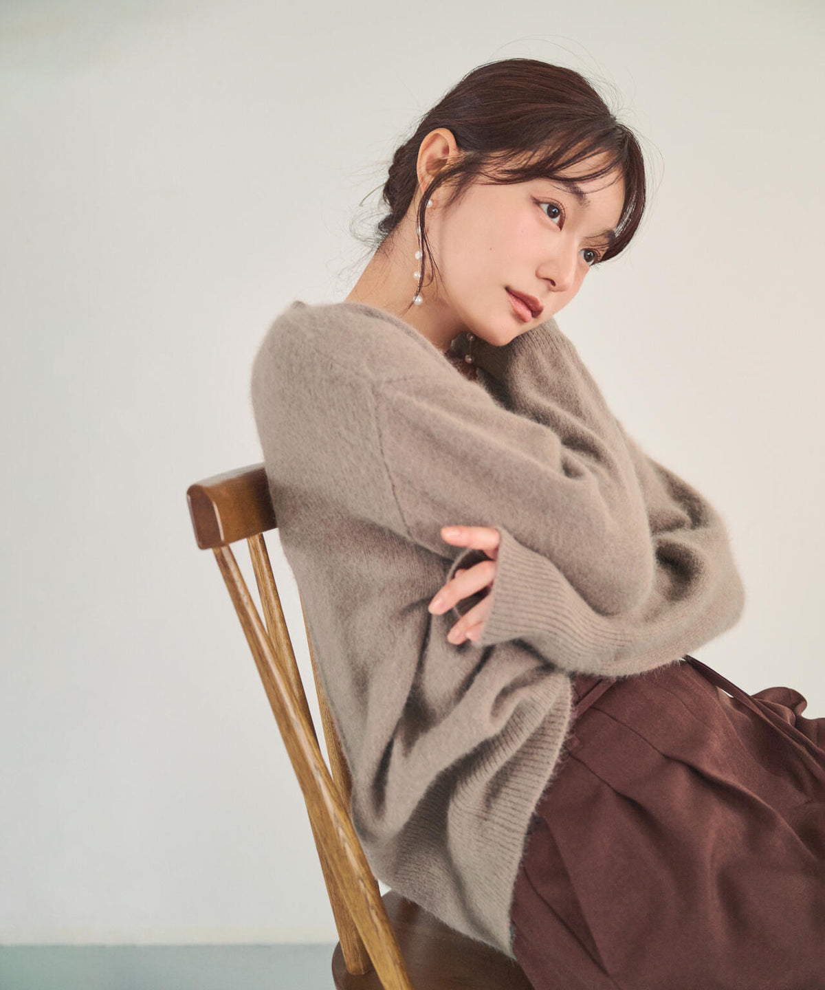 ＜WEB限定カラー：ピンク＞＜ちょうど、いい服＞柔らか、ほおずりフォックス混ニット