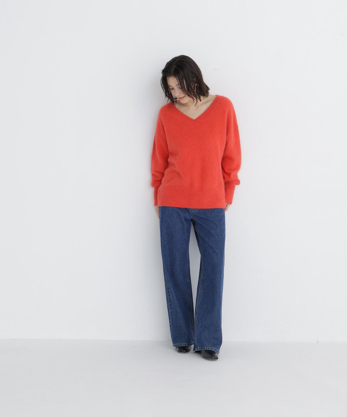 ＜WEB限定カラー：ピンク＞＜ちょうど、いい服＞柔らか、ほおずりフォックス混ニット