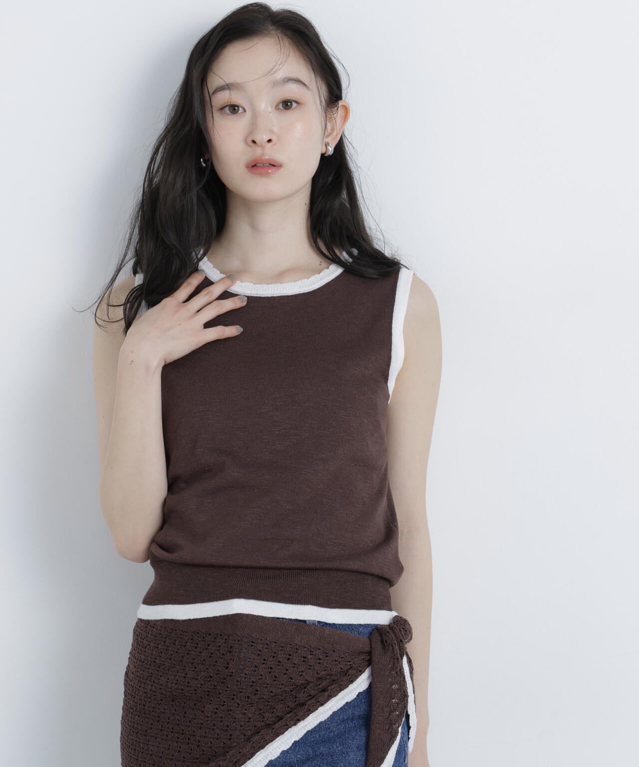 柄編みスカーフ付ニット