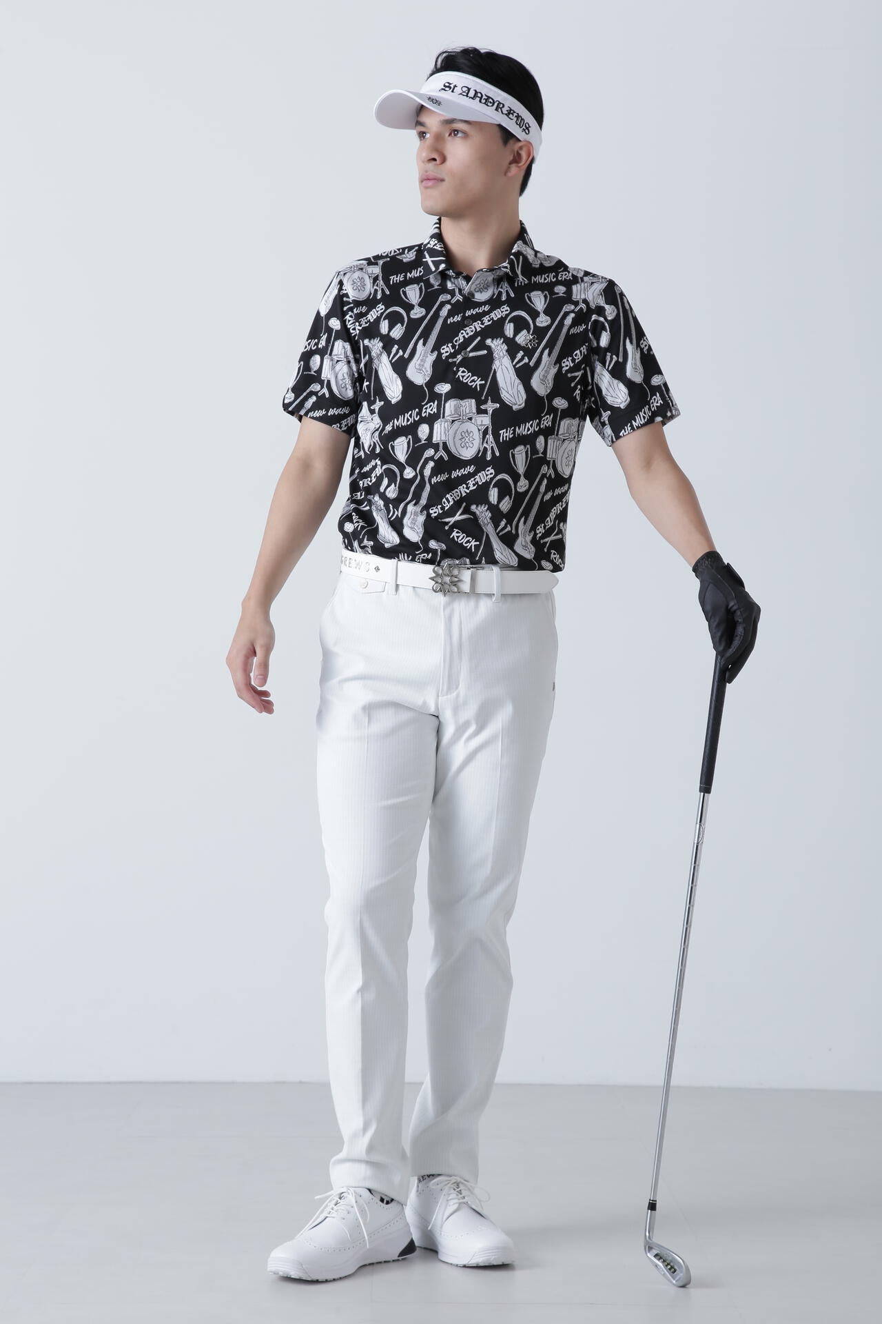 ミュージック柄ジャガード半袖ポロシャツ (MENS)