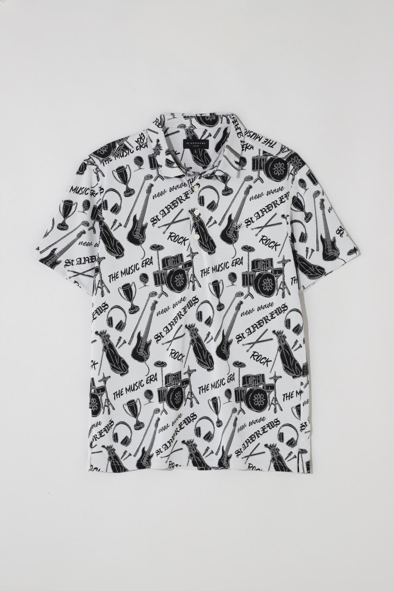 ミュージック柄ジャガード半袖ポロシャツ (MENS)