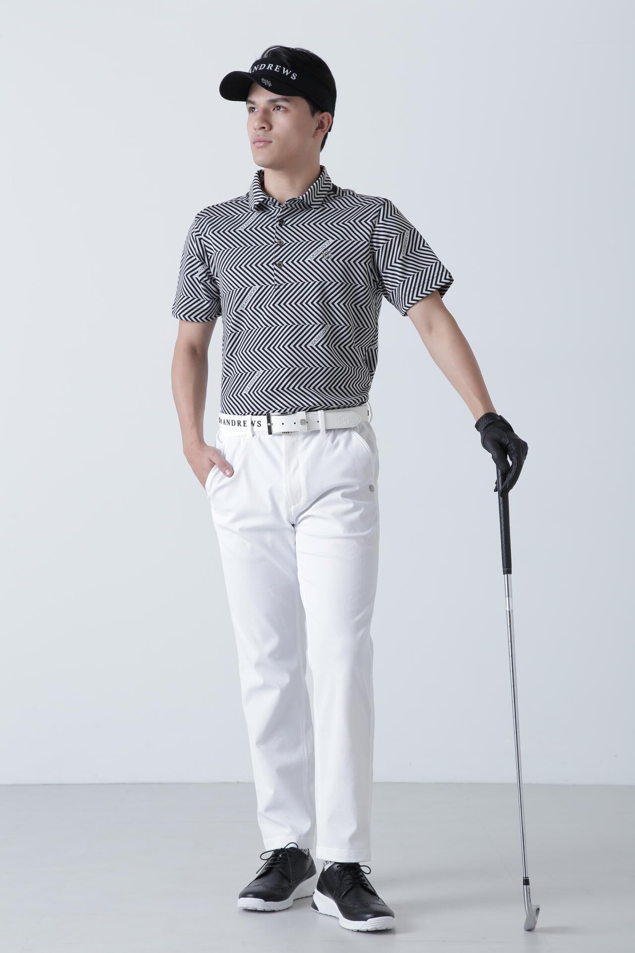 ジグザグ柄ジャガード半袖ポロシャツ (MENS)