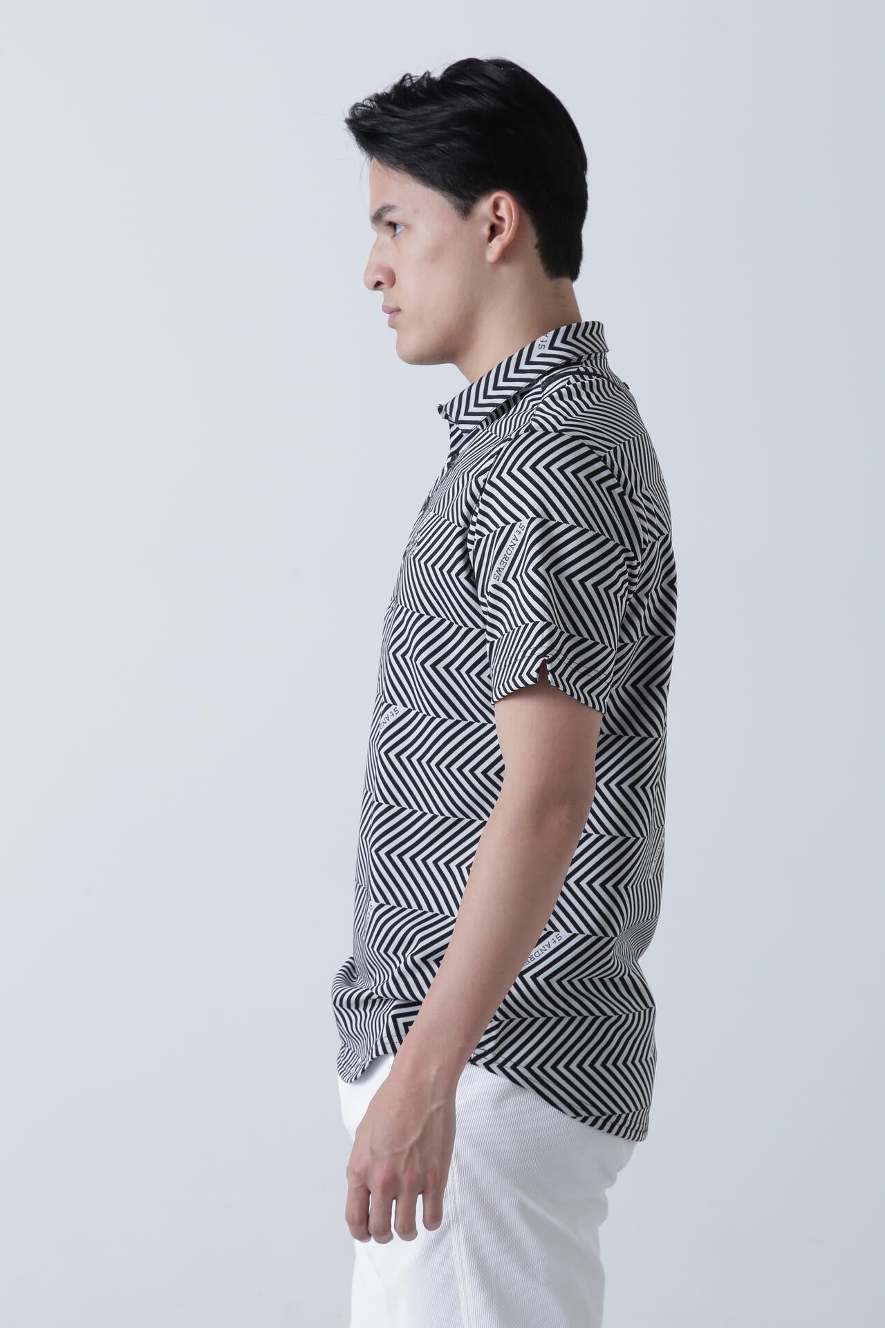 ジグザグ柄ジャガード半袖ポロシャツ (MENS)