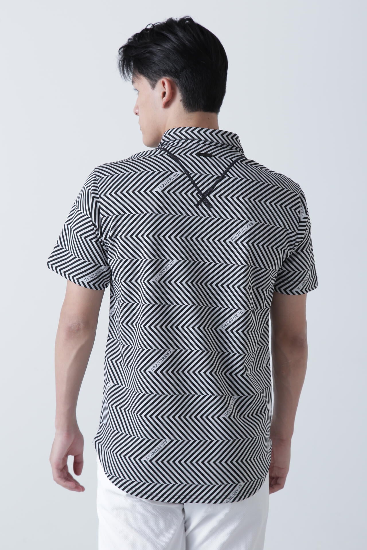 ジグザグ柄ジャガード半袖ポロシャツ (MENS)
