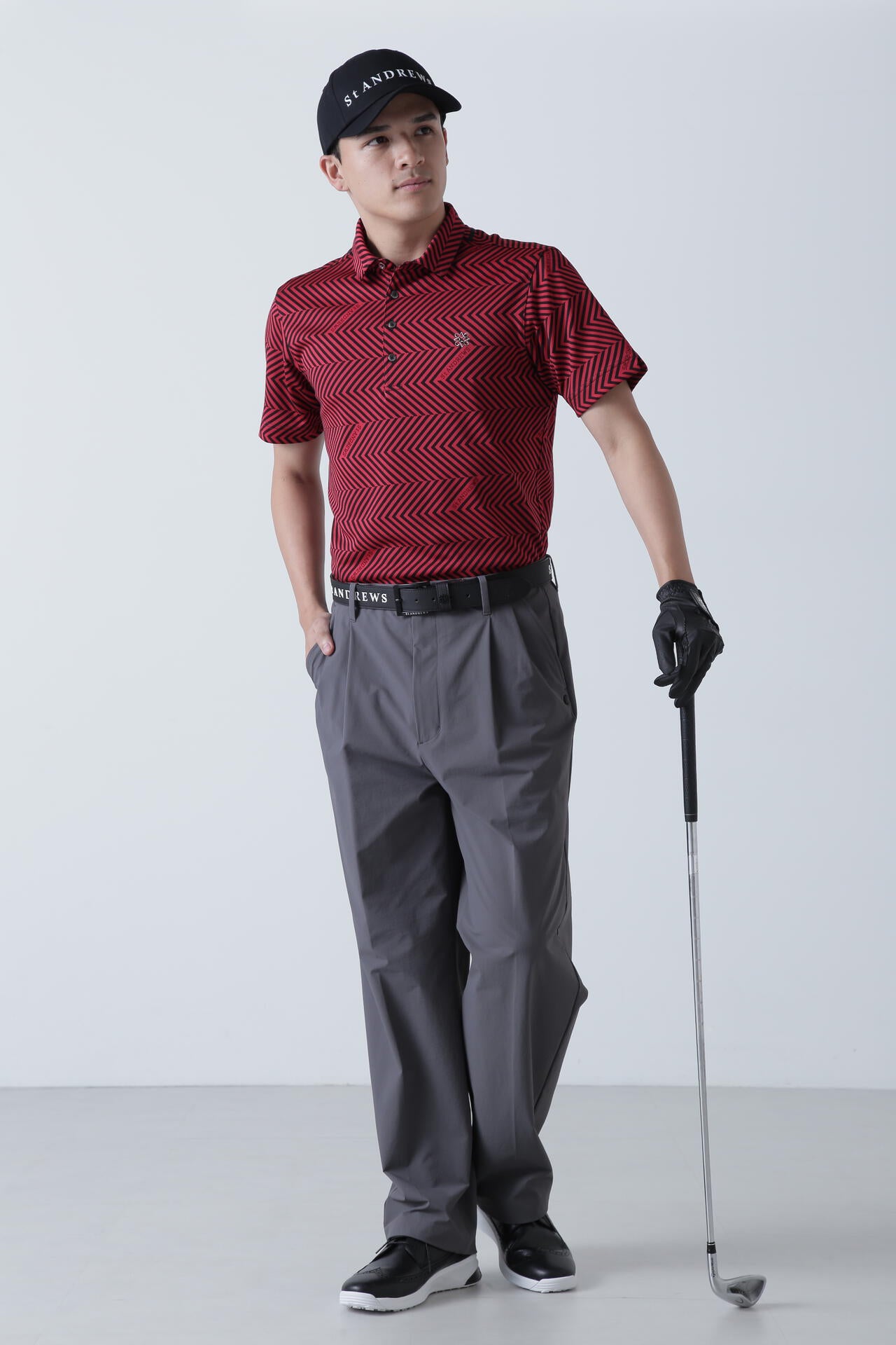 ジグザグ柄ジャガード半袖ポロシャツ (MENS)