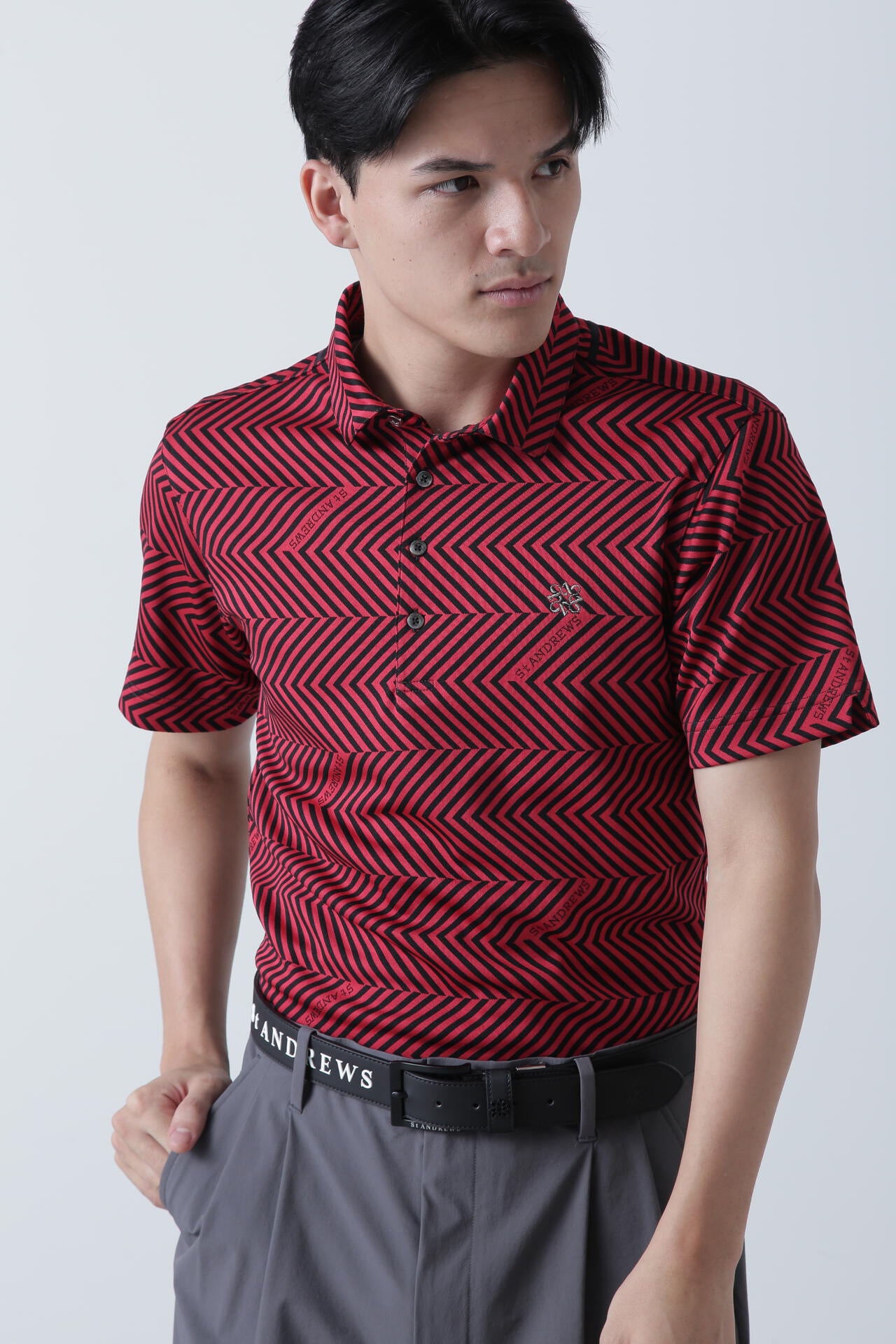 ジグザグ柄ジャガード半袖ポロシャツ (MENS)