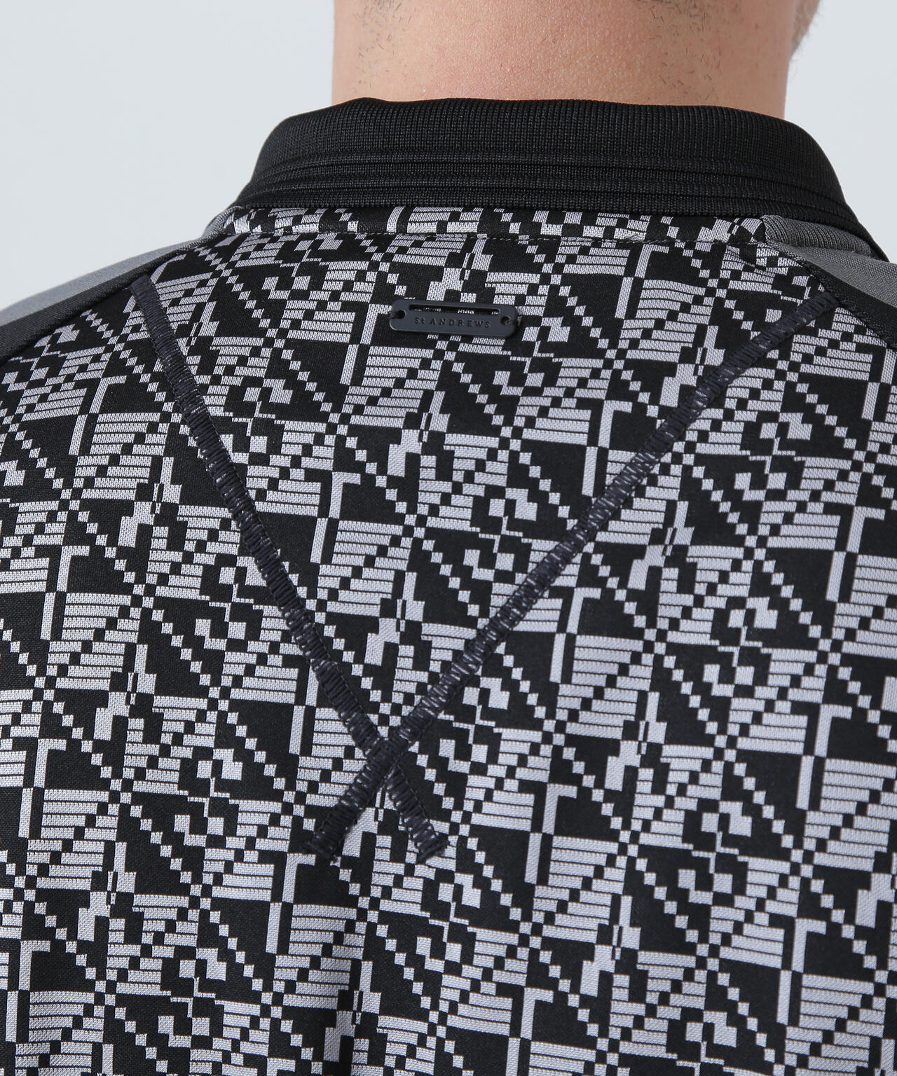 STAチェッカー柄ジャガード半袖ポロシャツ (MENS)
