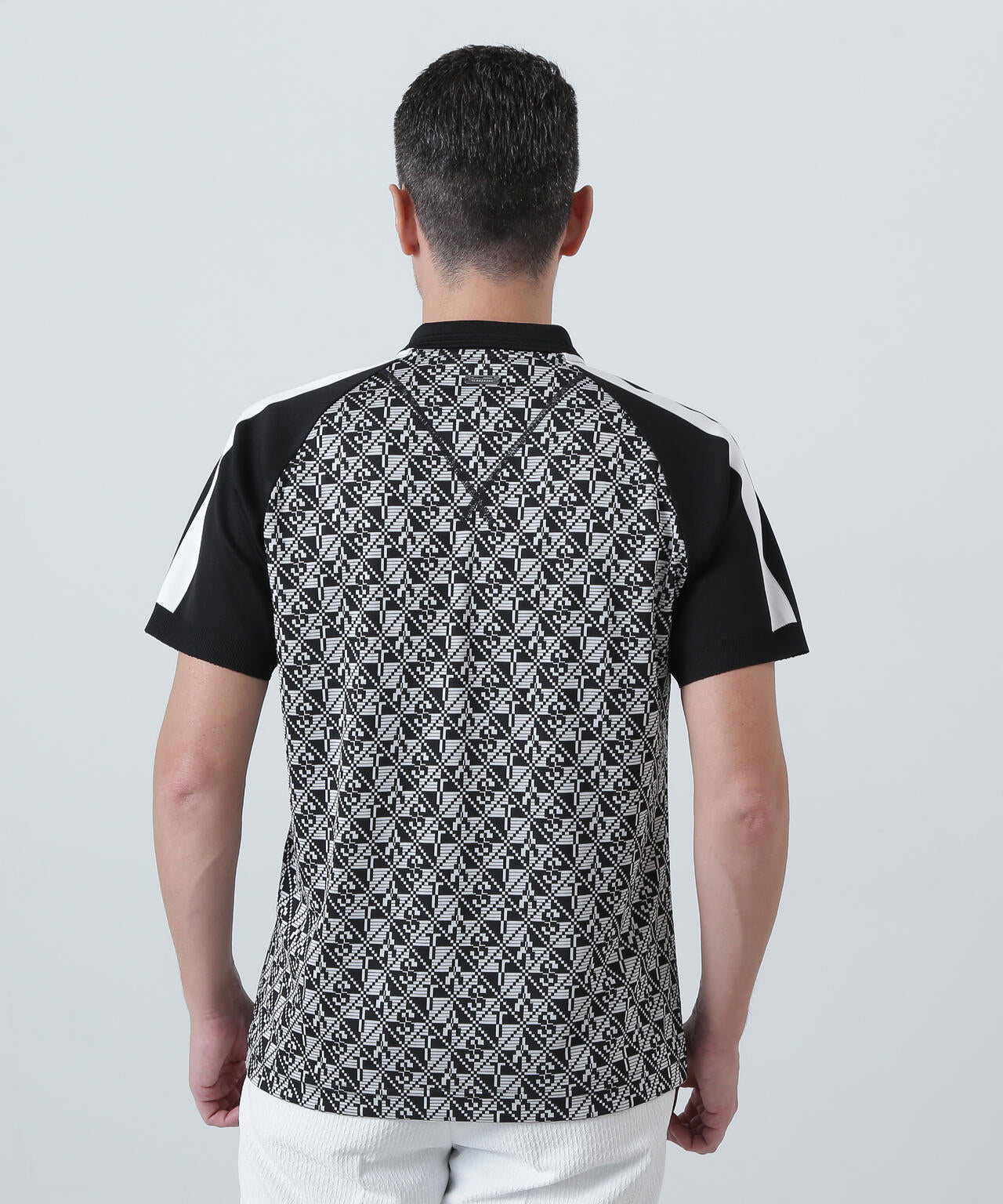 STAチェッカー柄ジャガード半袖ポロシャツ (MENS)