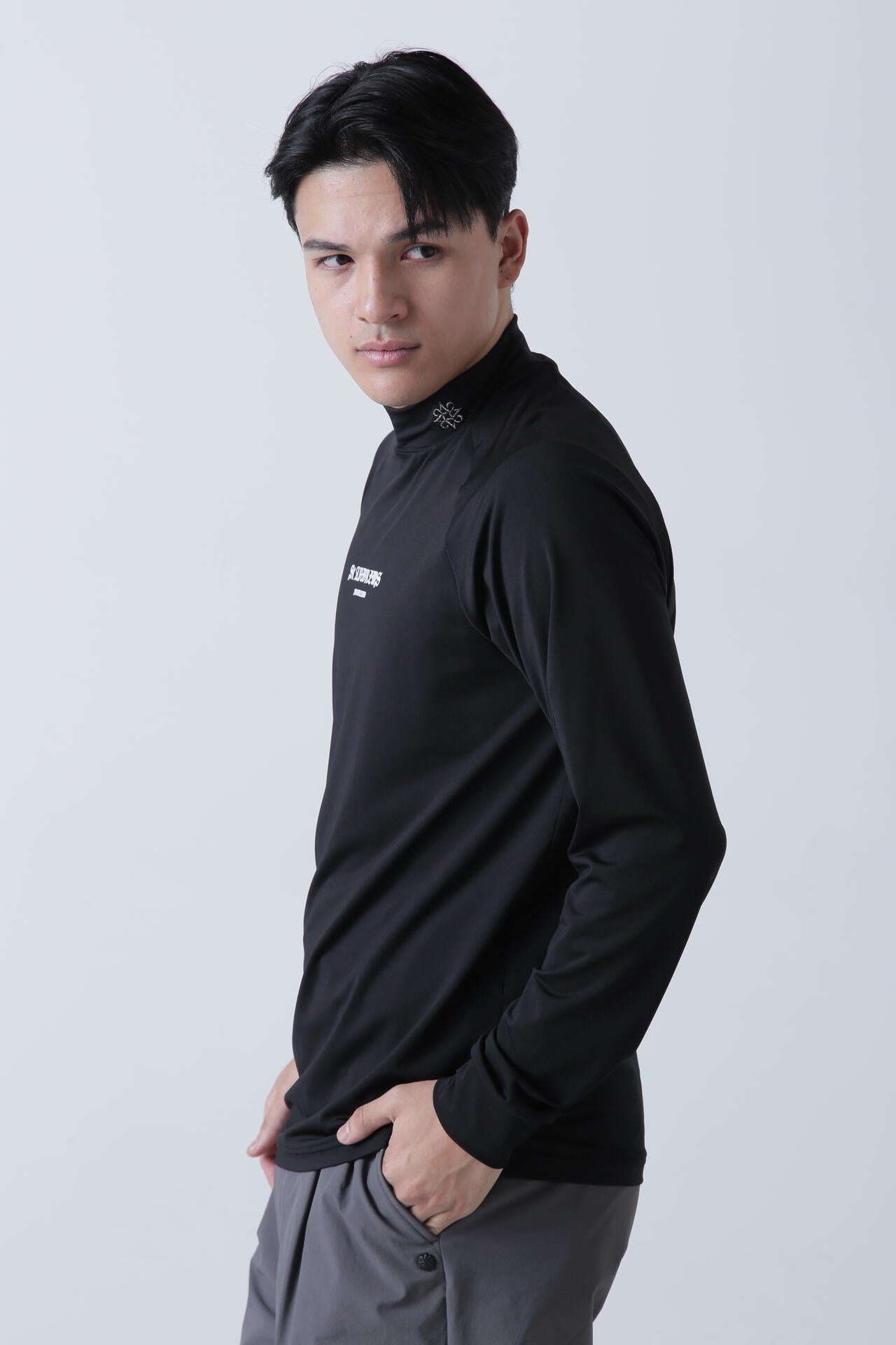 カチオンポリエステルベア天長袖ハイネックカットソー (MENS)