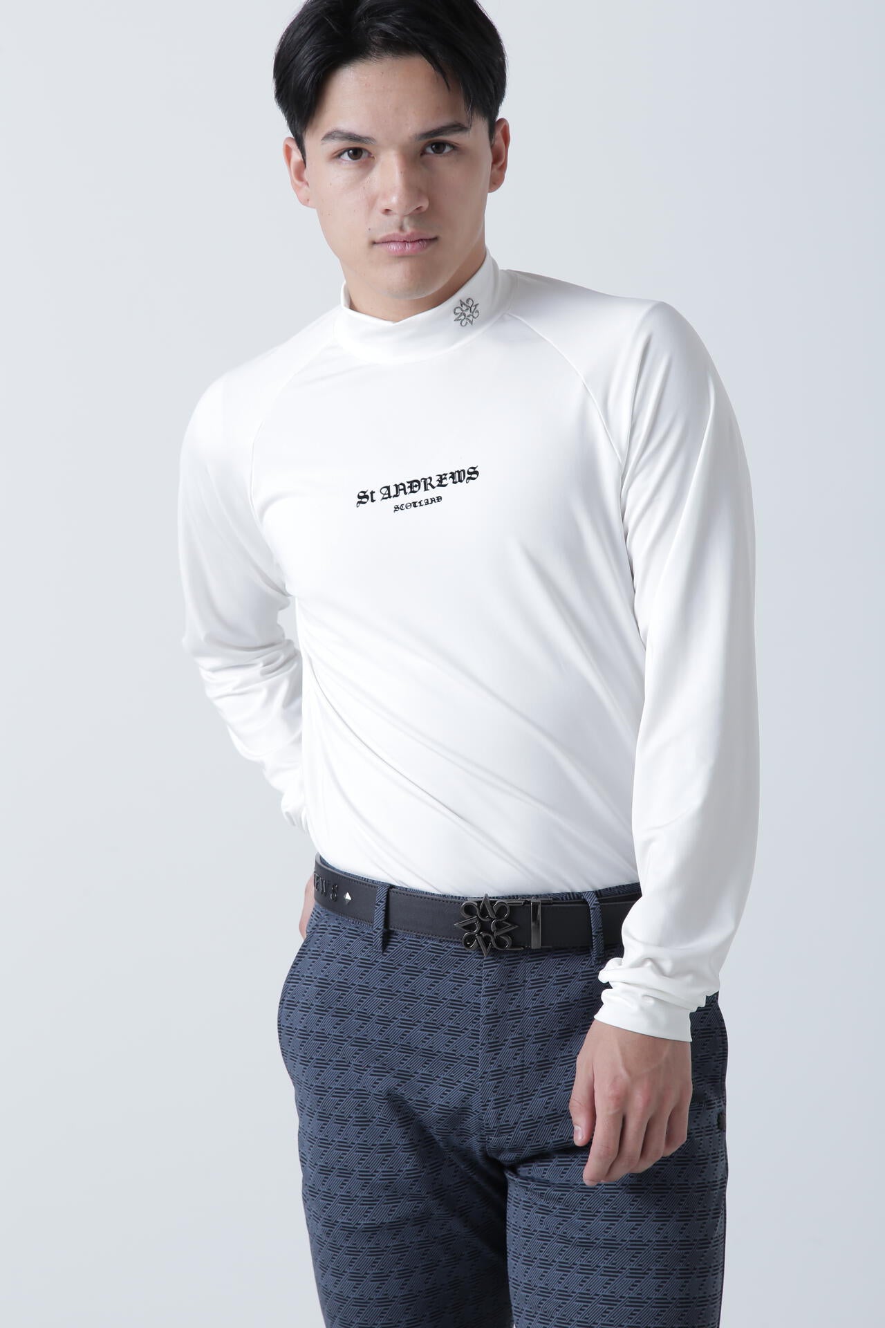 カチオンポリエステルベア天長袖ハイネックカットソー (MENS)