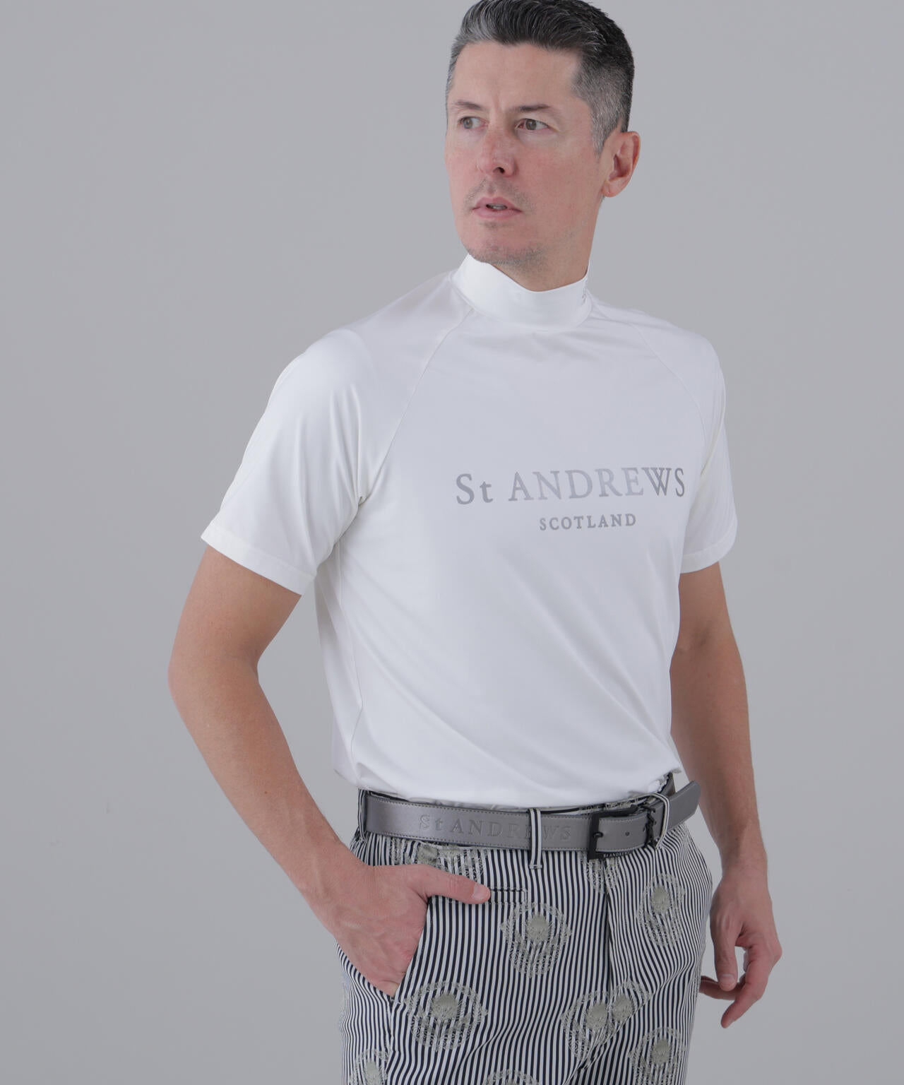 ポリエステルベア天竺ハイネックカットソー (MENS)
