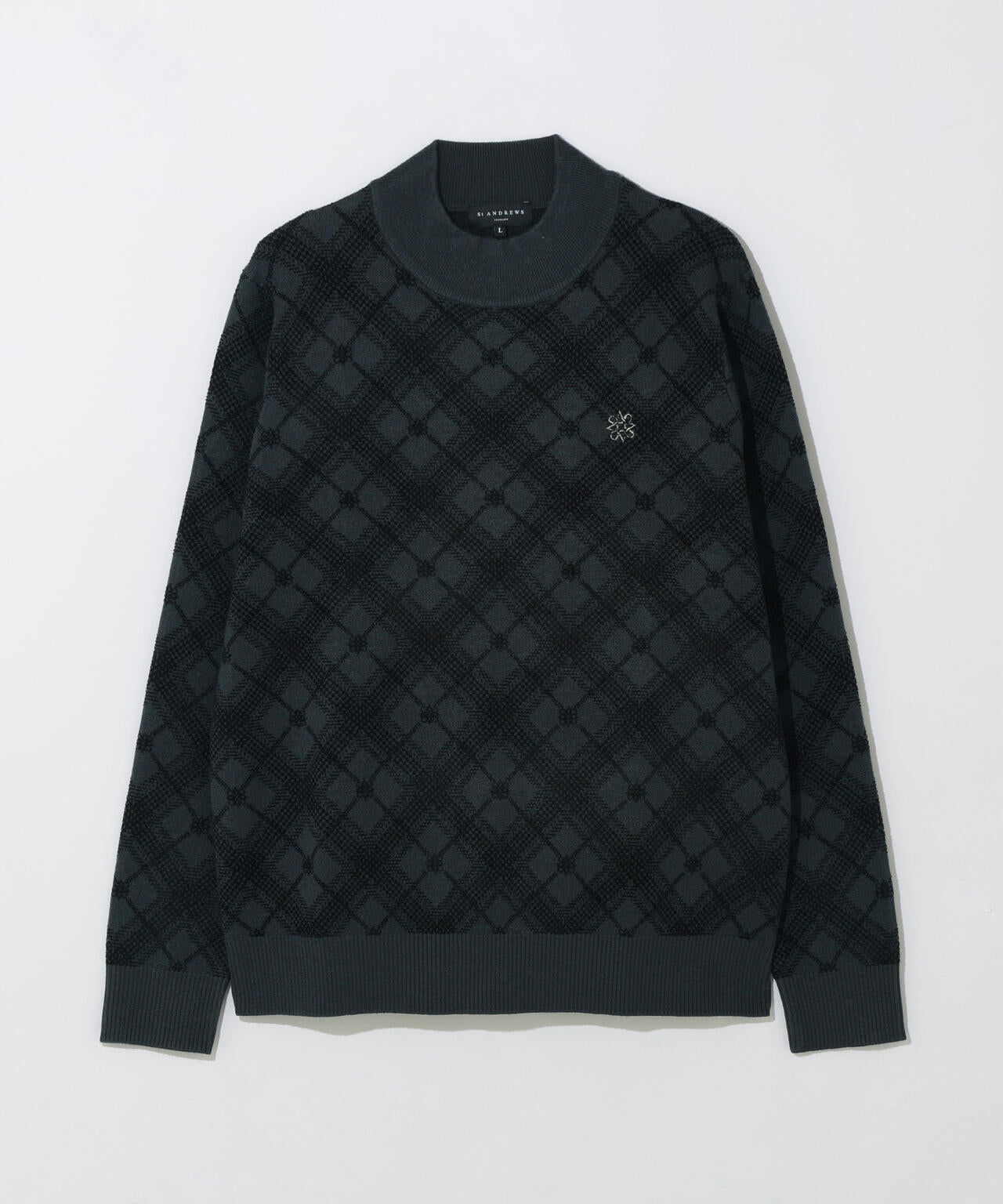 12Gケルトバイヤスチェックジャガードモックネックニットプルオーバー (MENS)