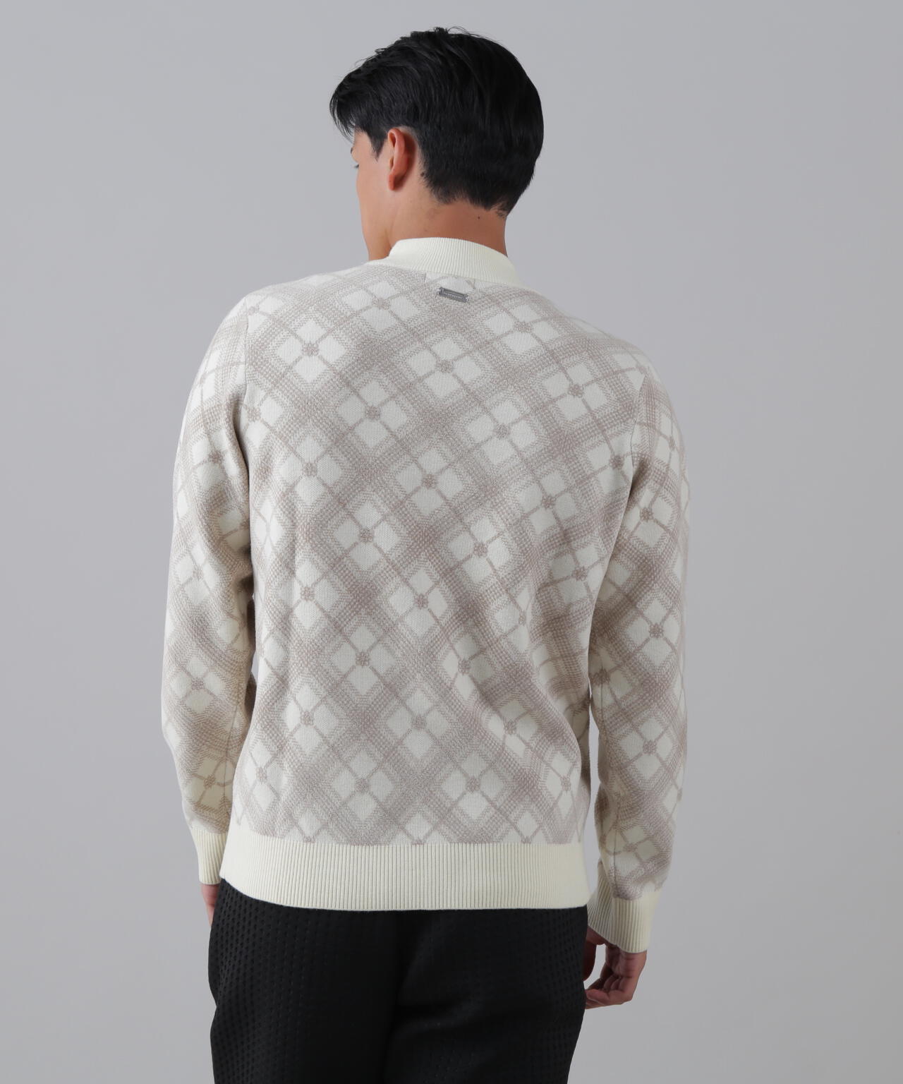 12Gケルトバイヤスチェックジャガードモックネックニットプルオーバー (MENS)
