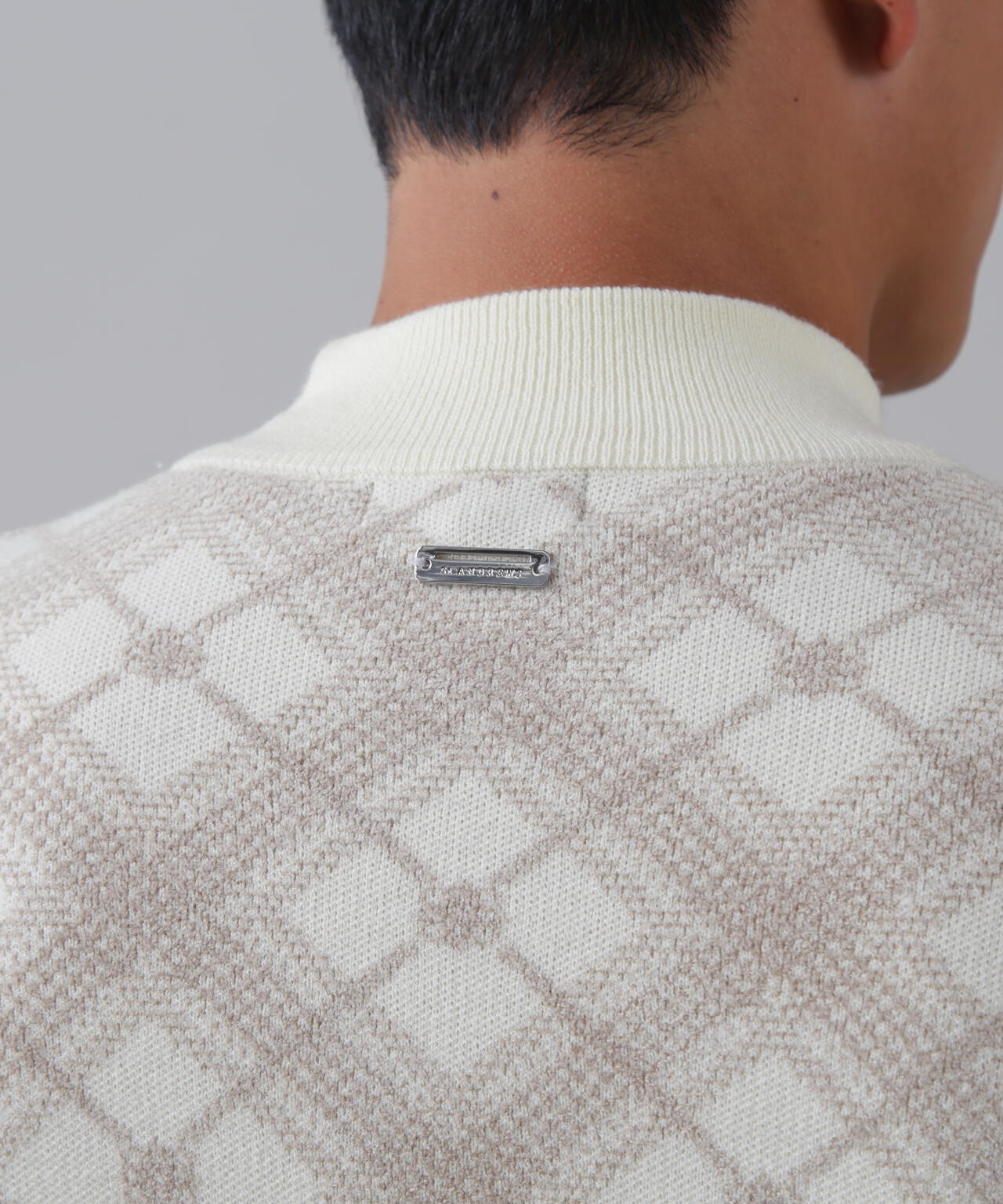 12Gケルトバイヤスチェックジャガードモックネックニットプルオーバー (MENS)