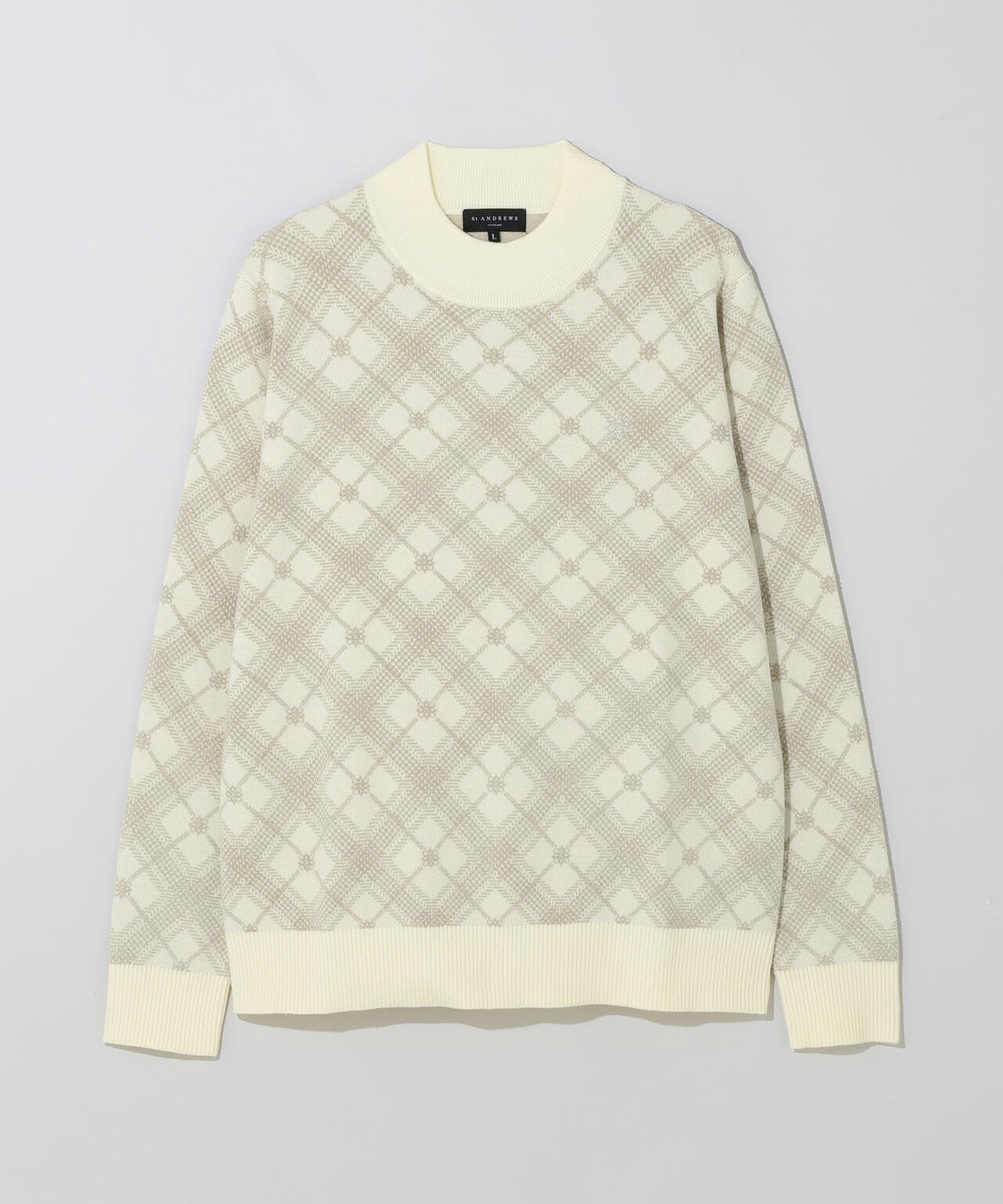 12Gケルトバイヤスチェックジャガードモックネックニットプルオーバー (MENS)