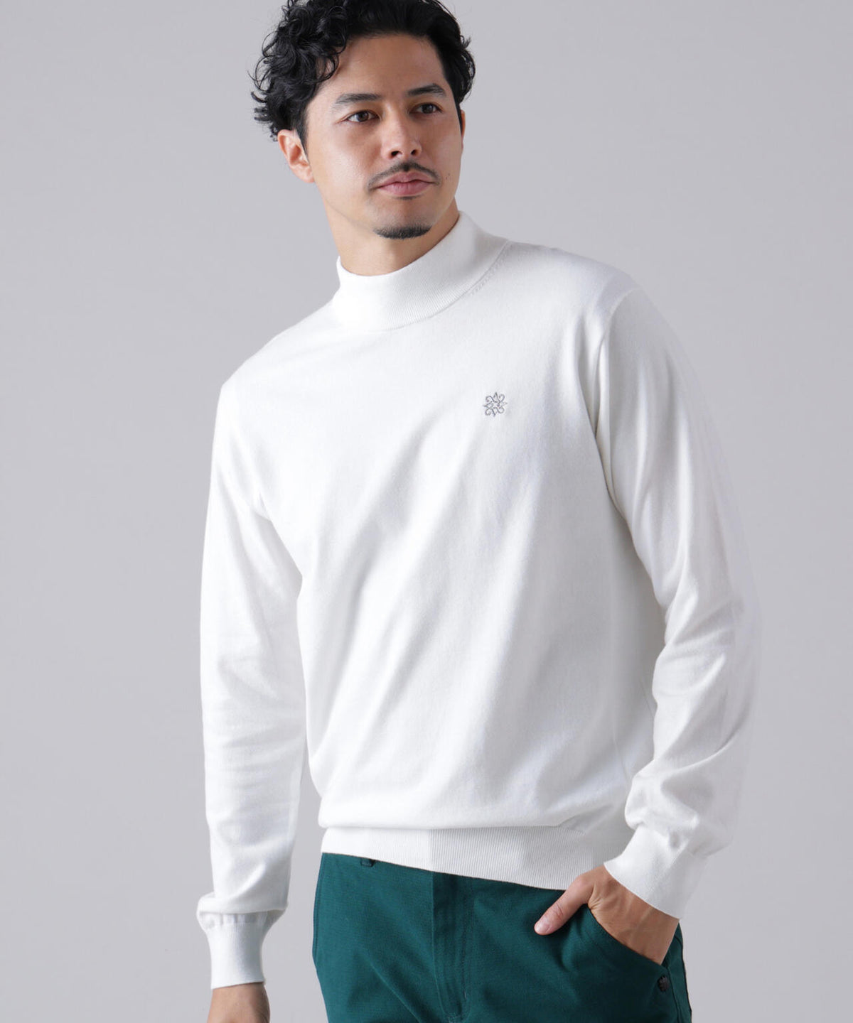 カシミヤタッチ天竺モックネックニットプルオーバー (MENS)