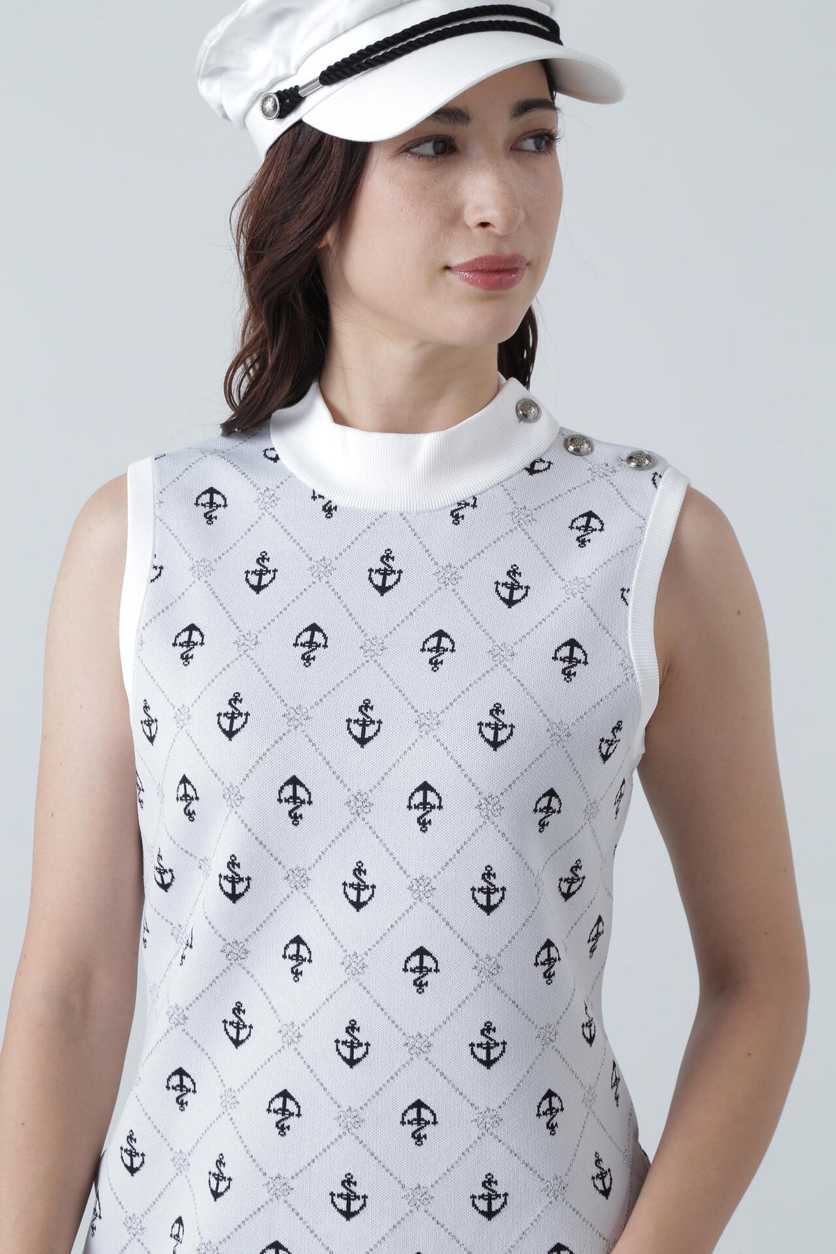 アンカージャガード モックネックニット スリーブレスワンピース (WOMENS)