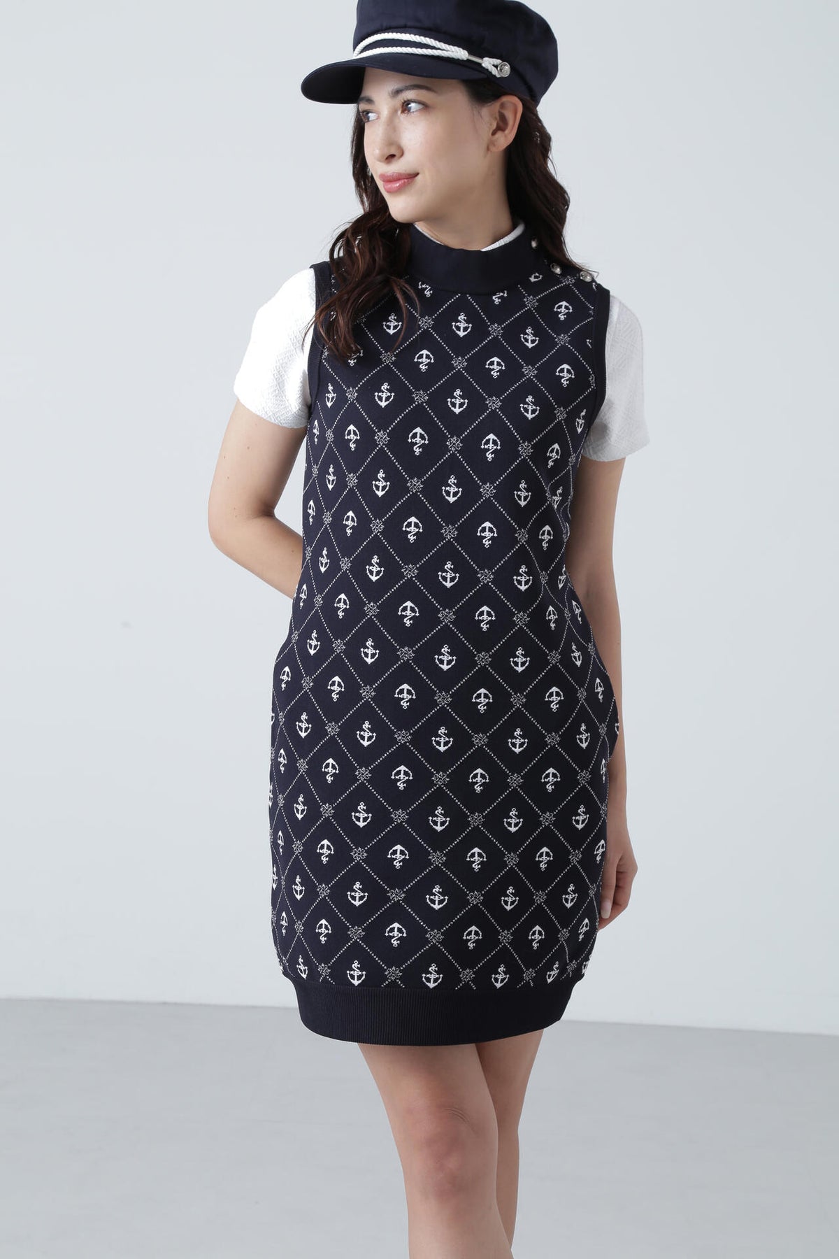 アンカージャガード モックネックニット スリーブレスワンピース (WOMENS)