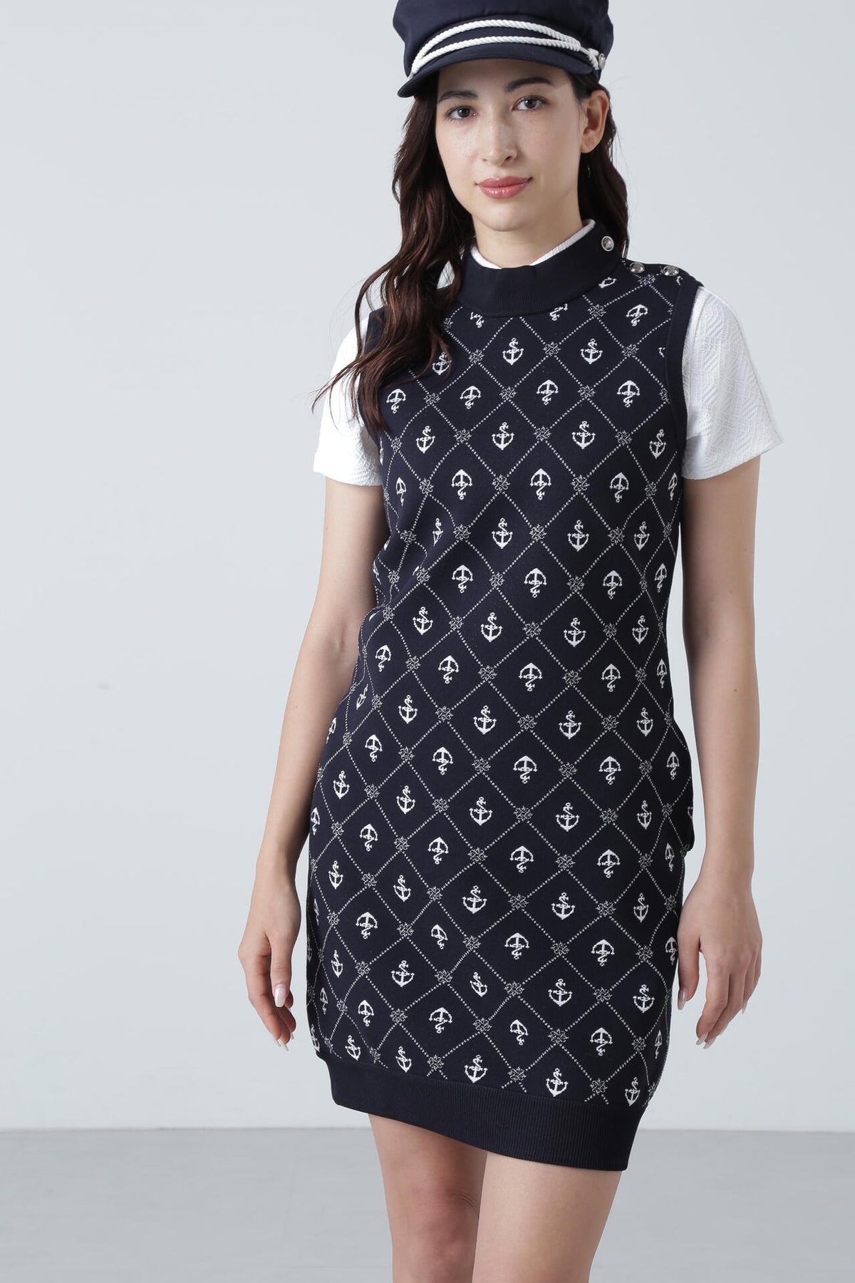 アンカージャガード モックネックニット スリーブレスワンピース (WOMENS)