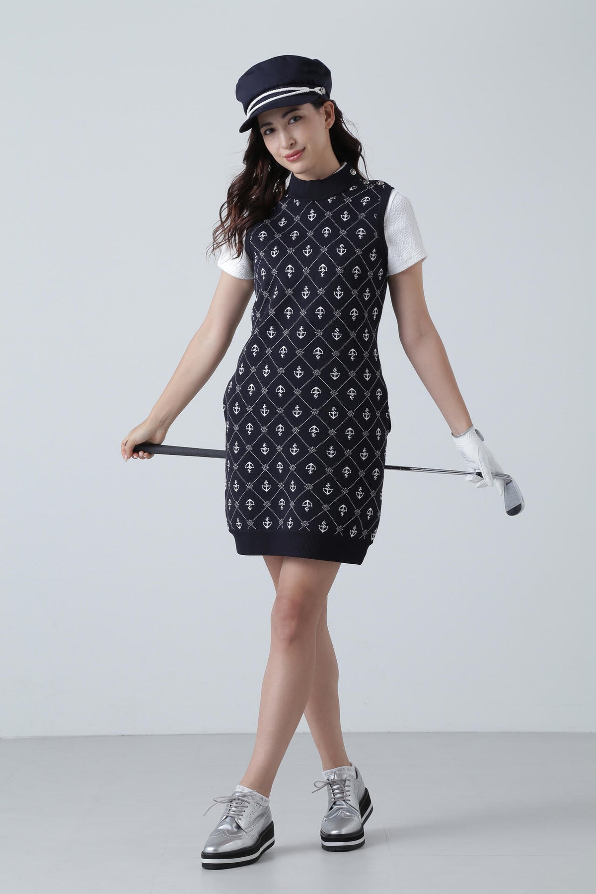 アンカージャガード モックネックニット スリーブレスワンピース (WOMENS)