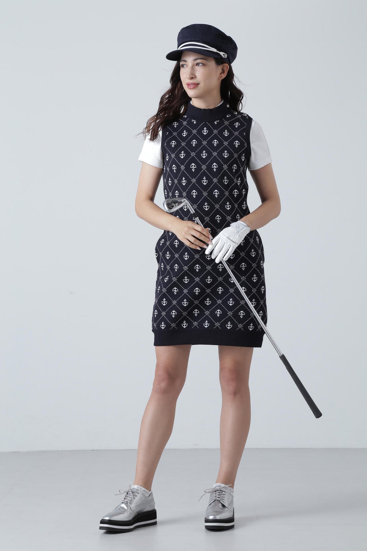 アンカージャガード モックネックニット スリーブレスワンピース (WOMENS)
