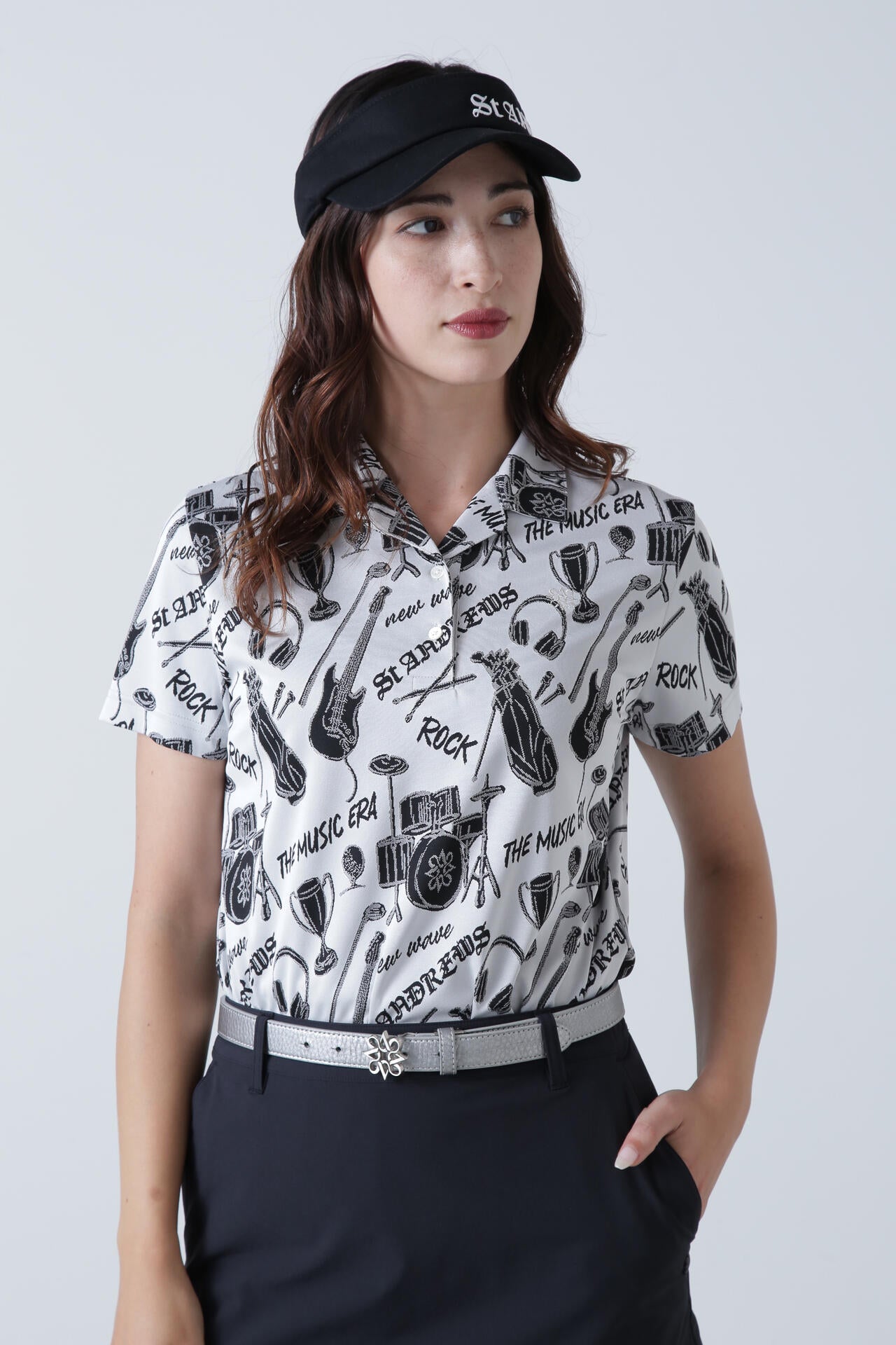 ミュージック柄ジャガード半袖シャツ (WOMENS)