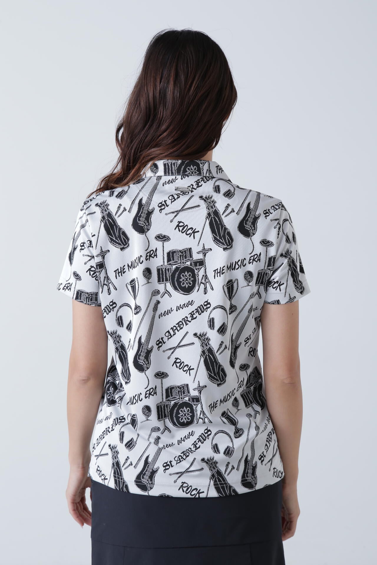 ミュージック柄ジャガード半袖シャツ (WOMENS)