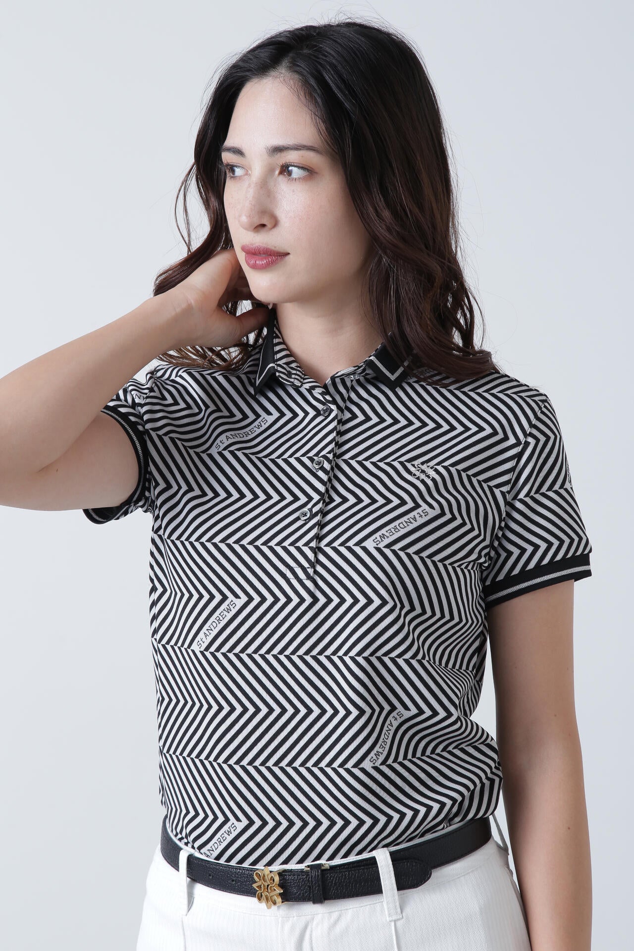 ジグザグ柄ジャガード半袖ポロシャツ (WOMENS)