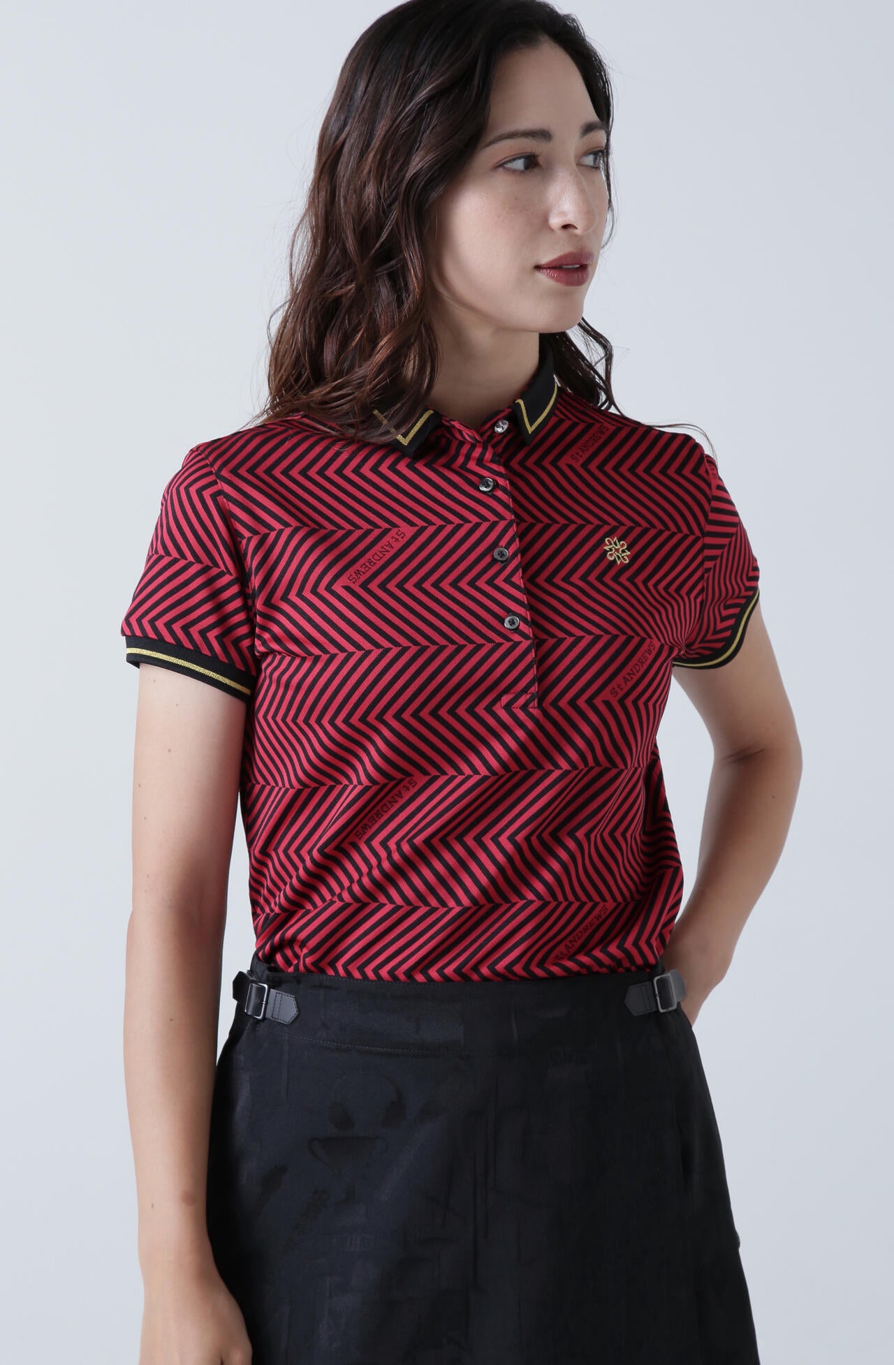 ジグザグ柄ジャガード半袖ポロシャツ (WOMENS)