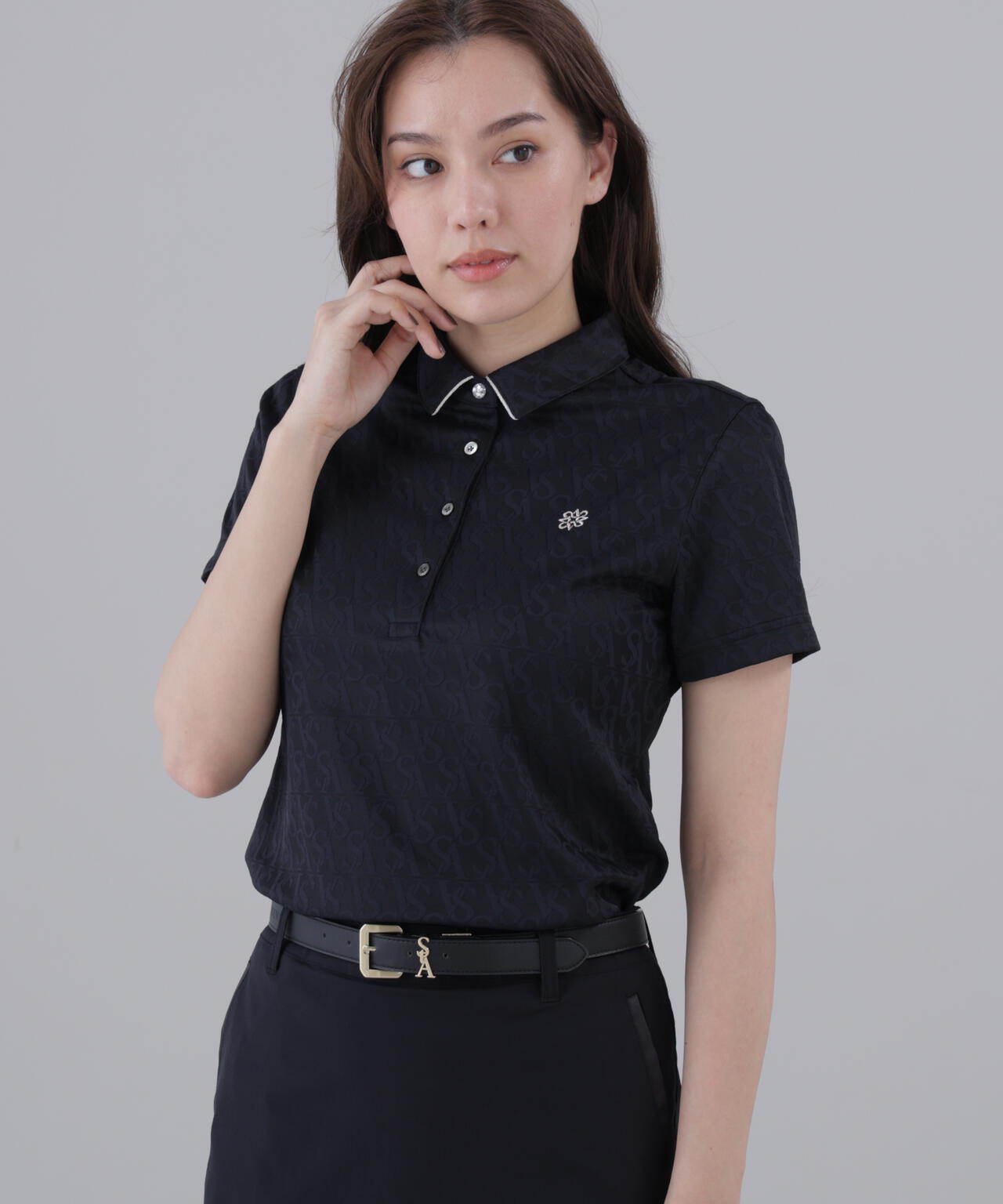 【吸水速乾】SAロゴジャガード無地半袖シャツ (WOMENS)