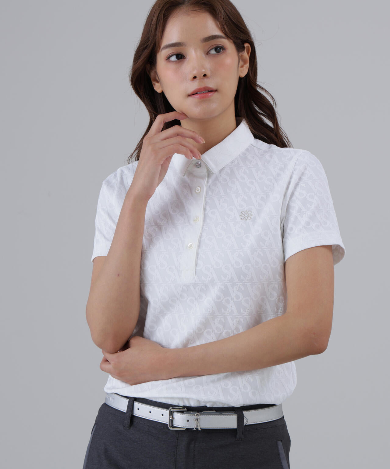 【吸水速乾】SAロゴジャガード無地半袖シャツ (WOMENS)