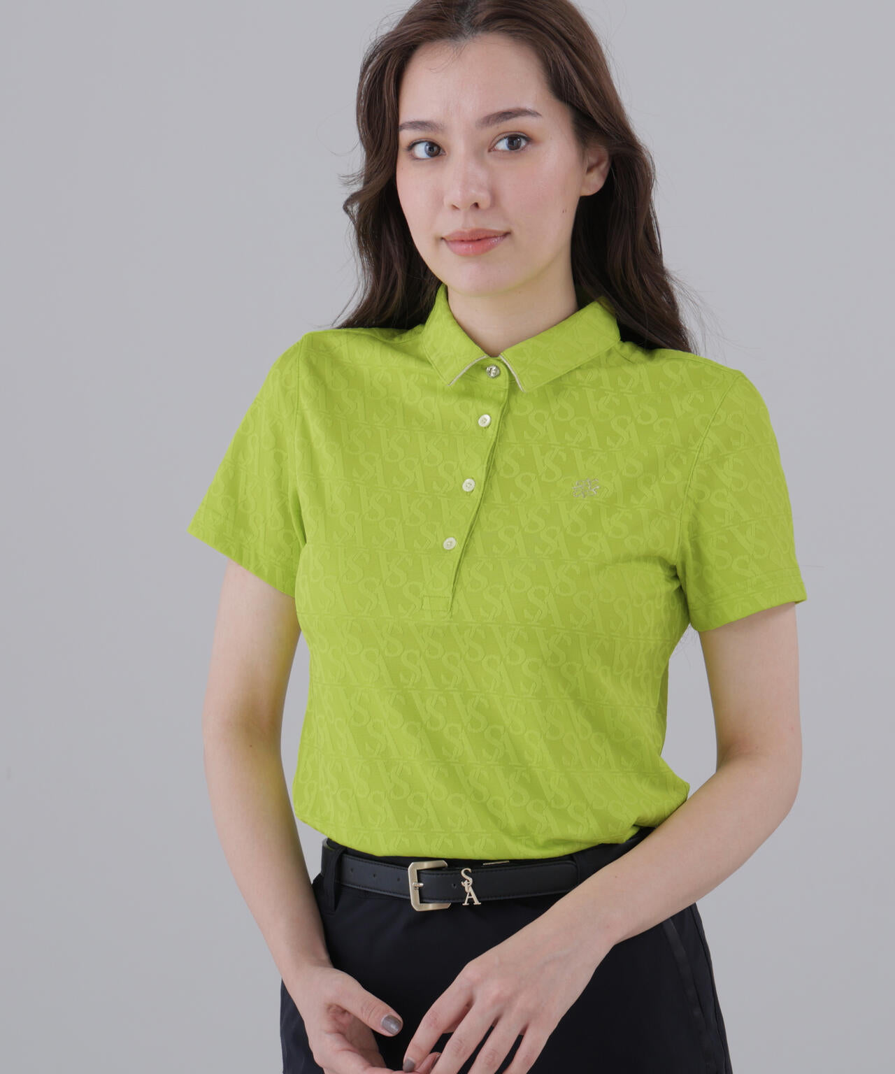 【吸水速乾】SAロゴジャガード無地半袖シャツ (WOMENS)
