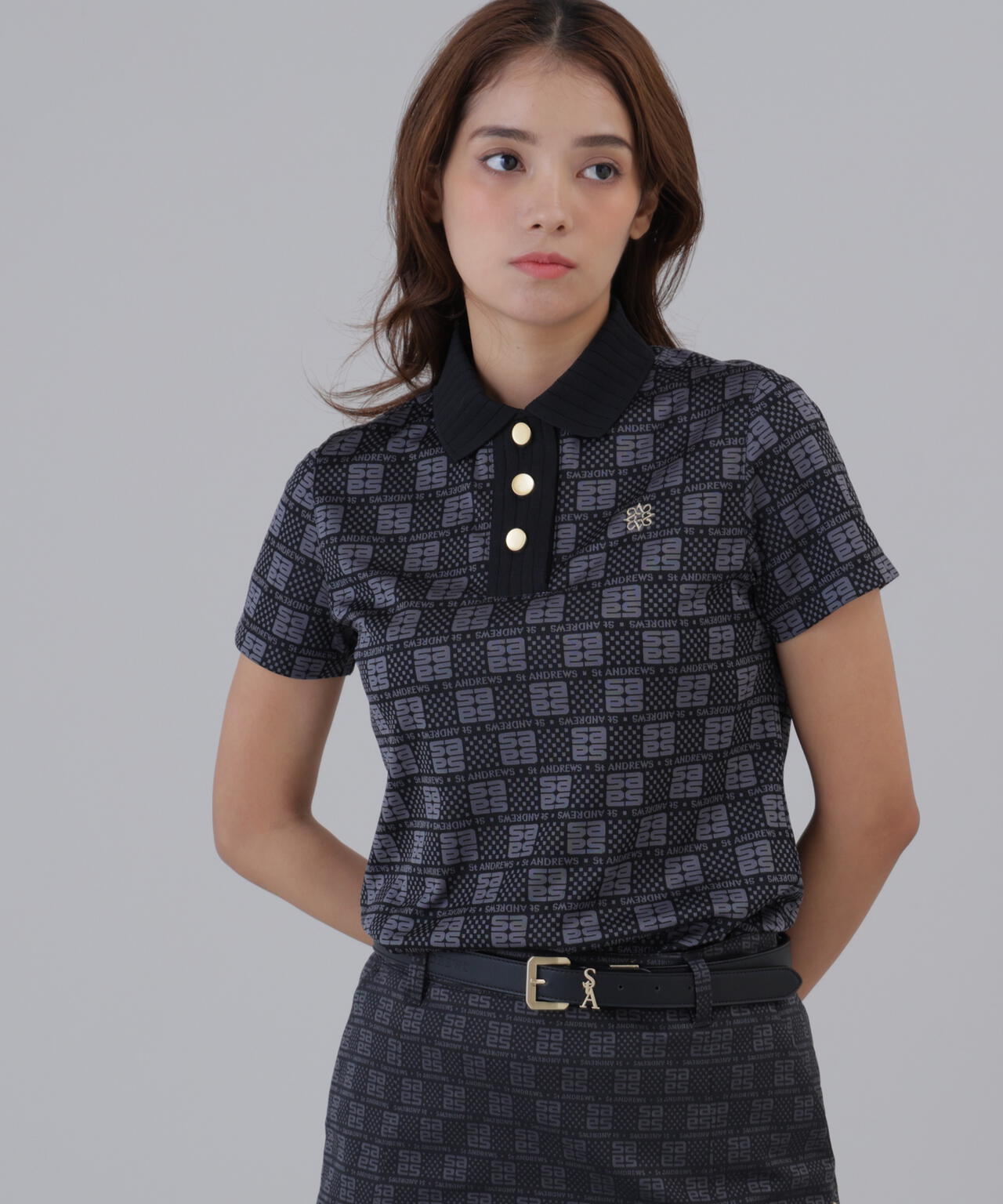 【吸水速乾】SAモノグラムジャガード半袖ポロシャツ (WOMENS)