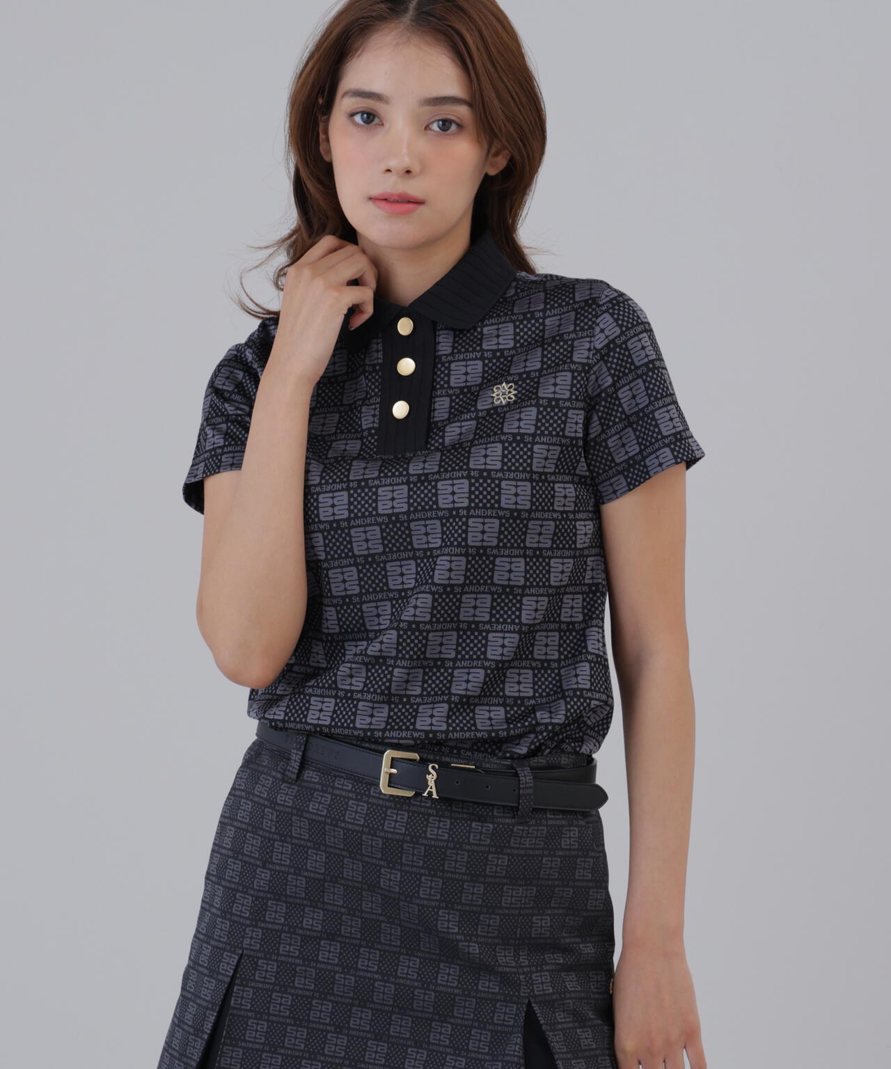 【吸水速乾】SAモノグラムジャガード半袖ポロシャツ (WOMENS)