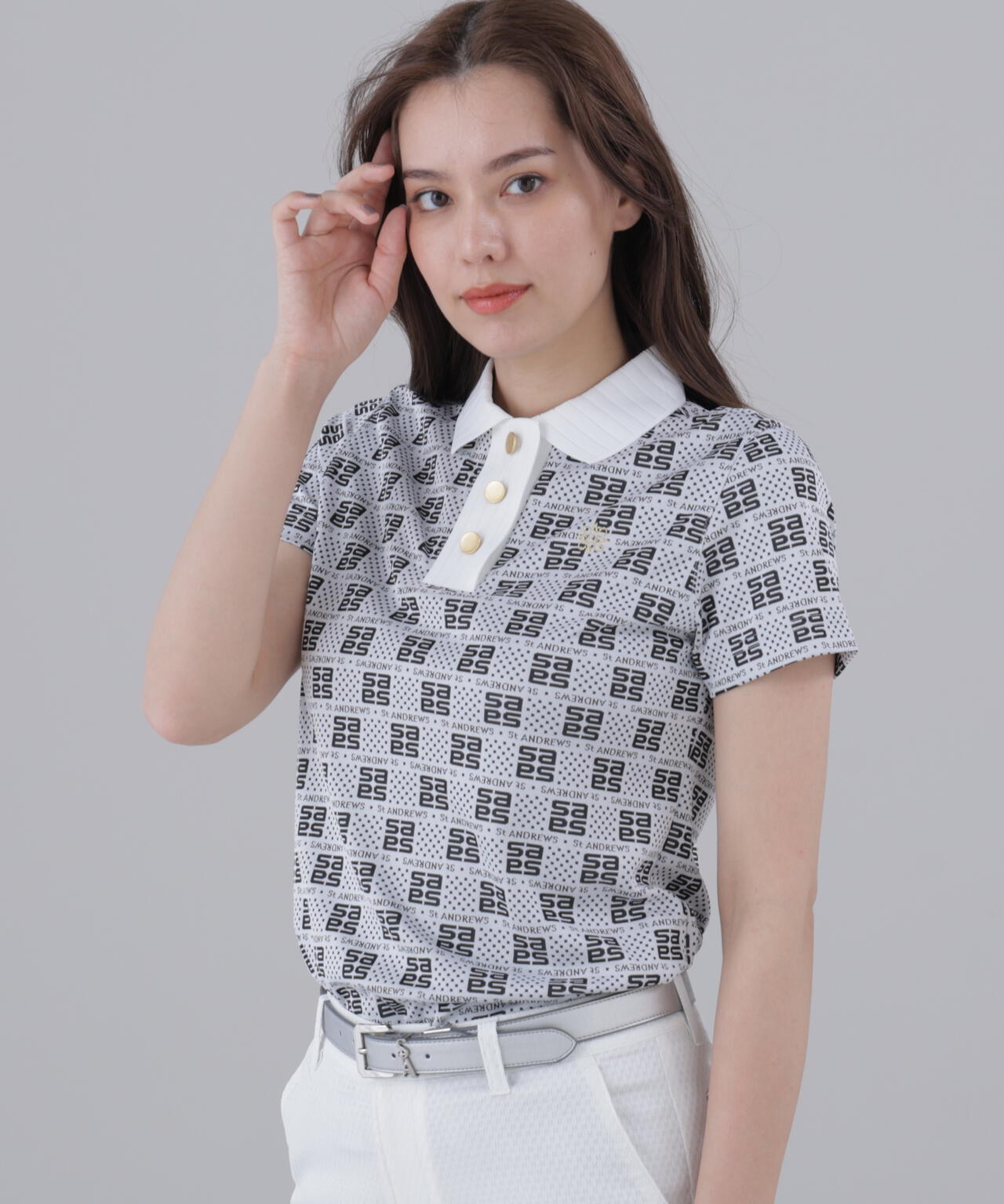 【吸水速乾】SAモノグラムジャガード半袖ポロシャツ (WOMENS)
