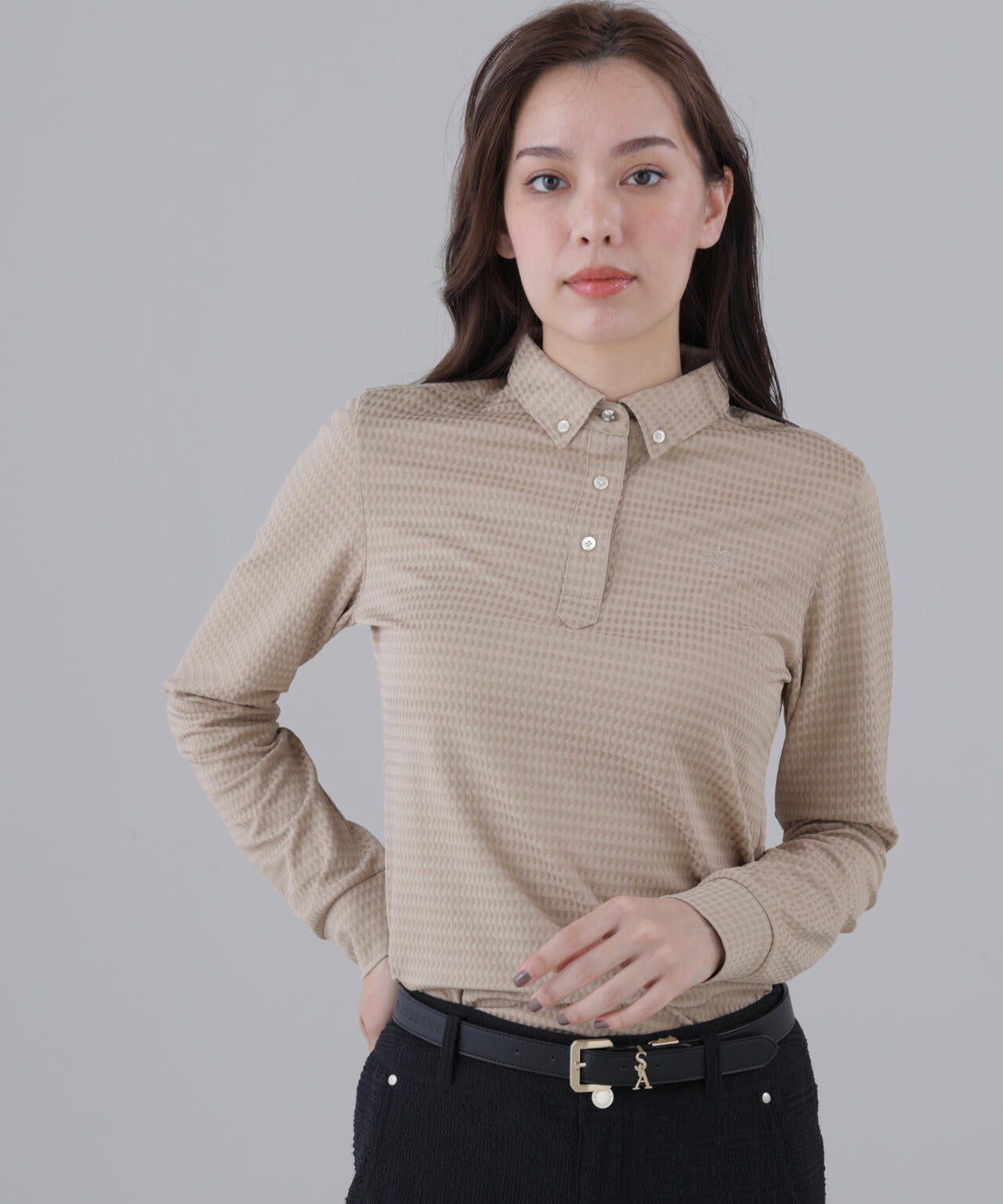 【吸水速乾】格子ジャガード長袖シャツ (WOMENS)