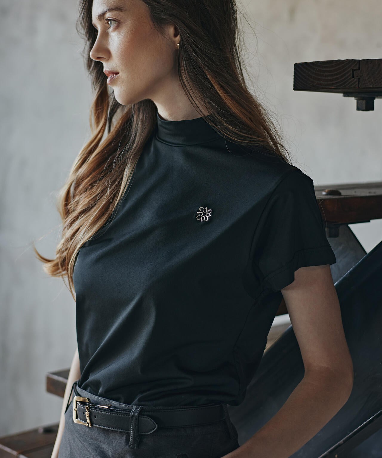 ポリエステルベア天竺ハイネックカットソー (WOMENS)
