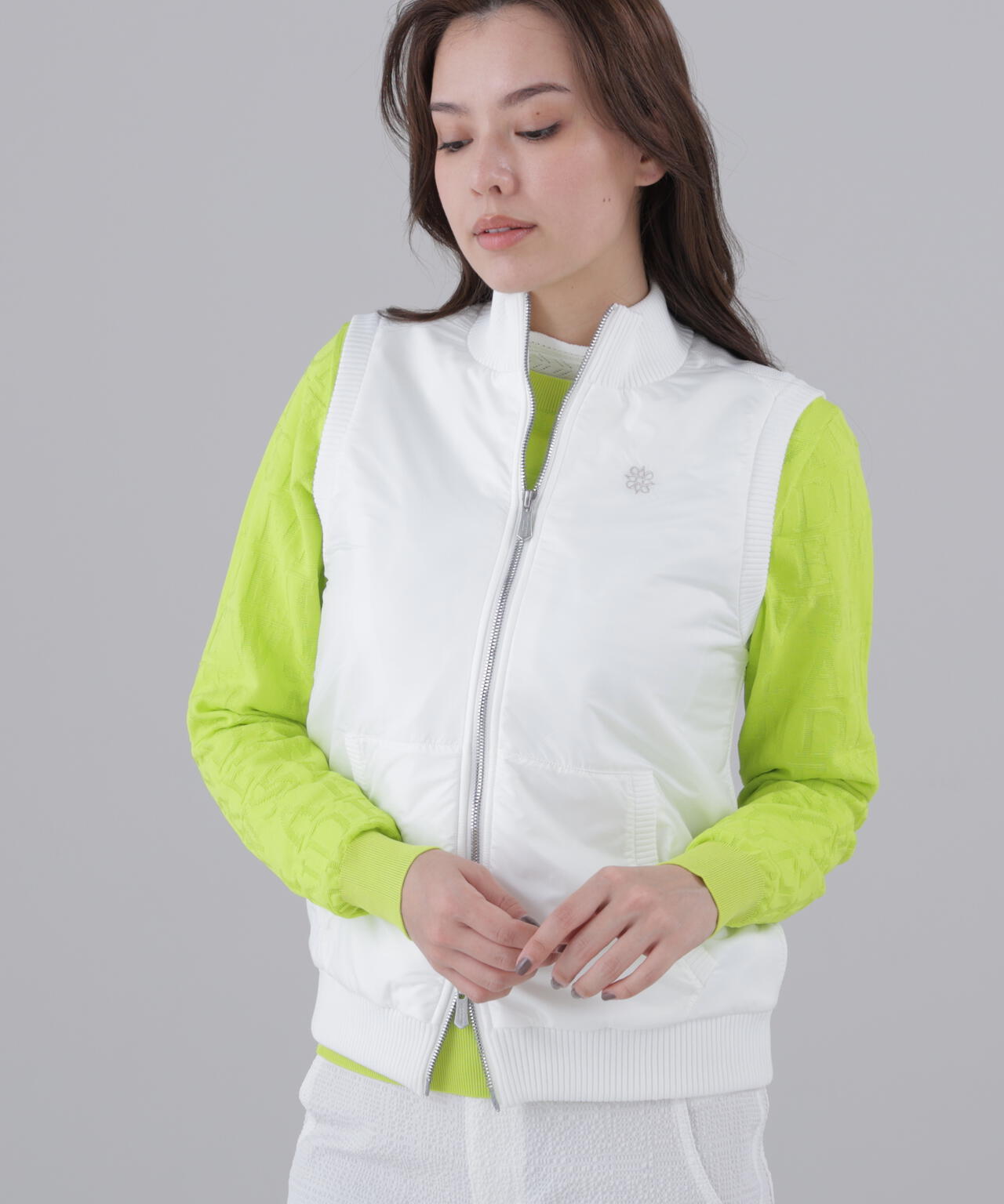 【防風】タフタ×ニットジップアップベスト (WOMENS)
