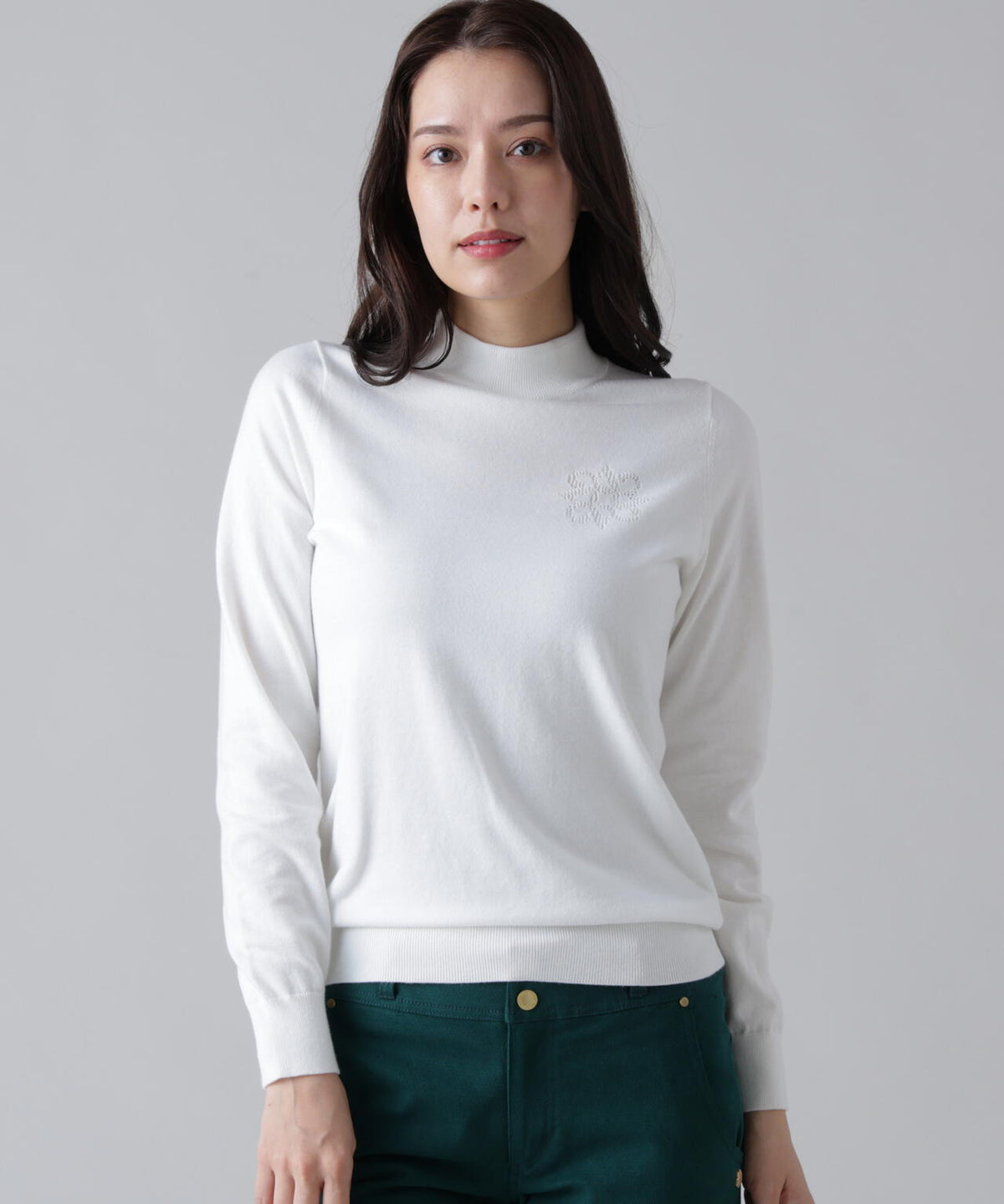 カシミヤタッチ天竺モックネックニットプルオーバー (WOMENS)