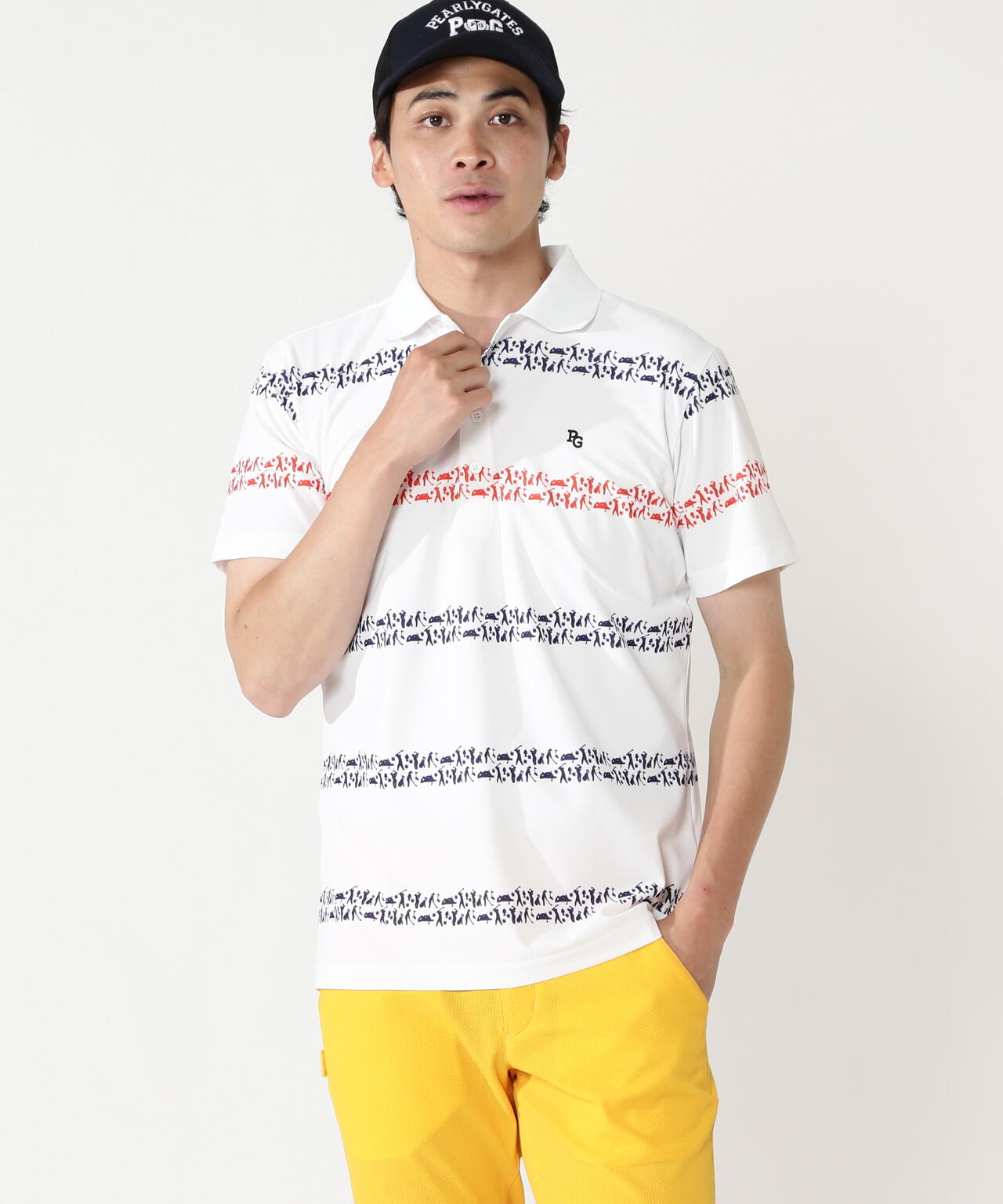 ゴルファーボーダー柄シャークツイル半袖ポロシャツ