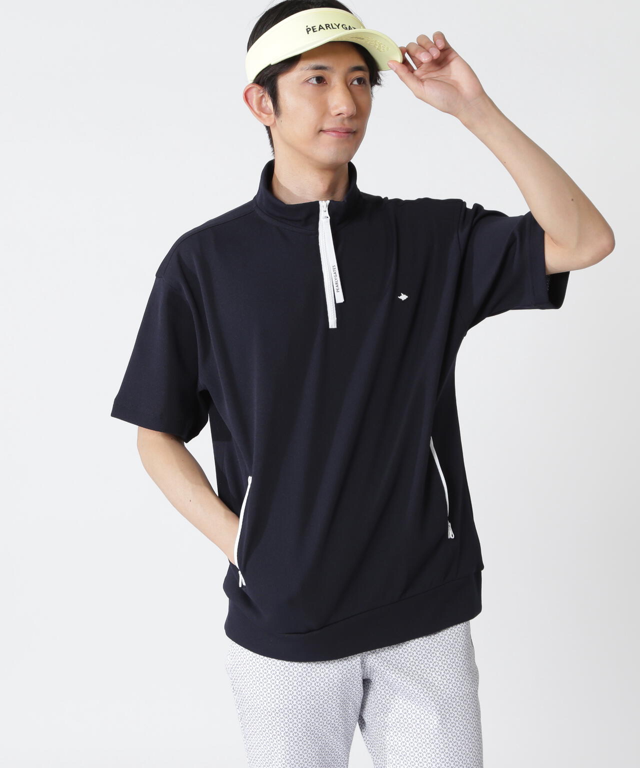 Peトリコットメッシュハーフジップアップカットソー