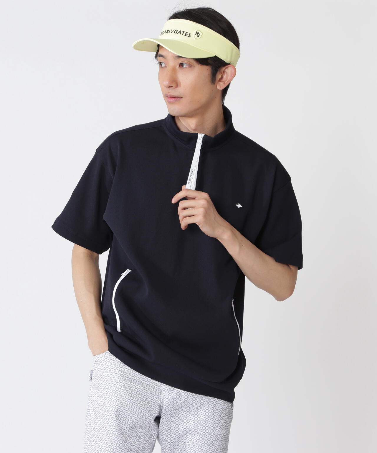 Peトリコットメッシュハーフジップアップカットソー